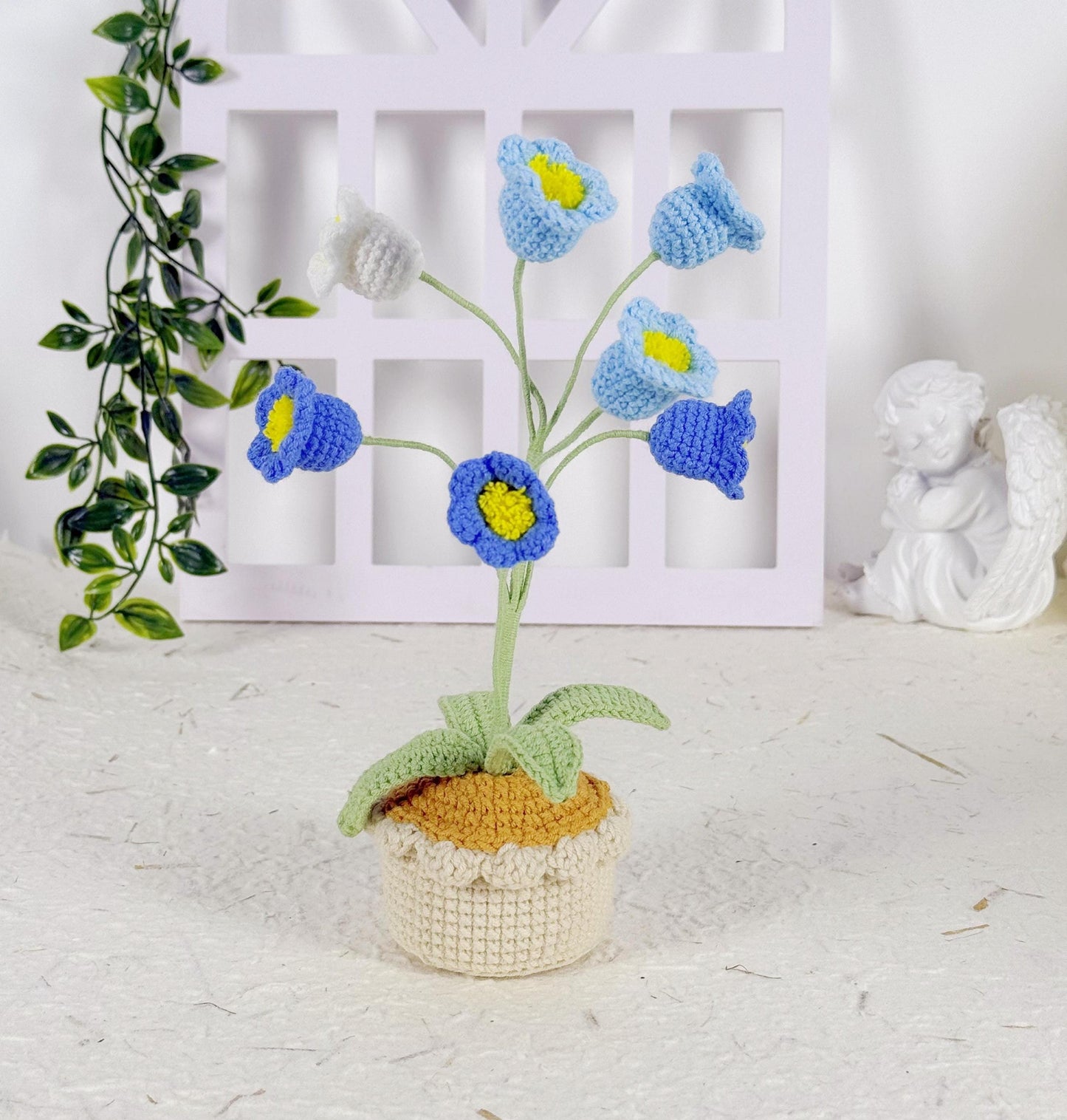 Crochet Flower in Pot, Crochet Lily of the Valley, Crochet Lily, Graduation Gift, Birthday Gift, Gift for Her with Custom Tags, Crochet Gift
