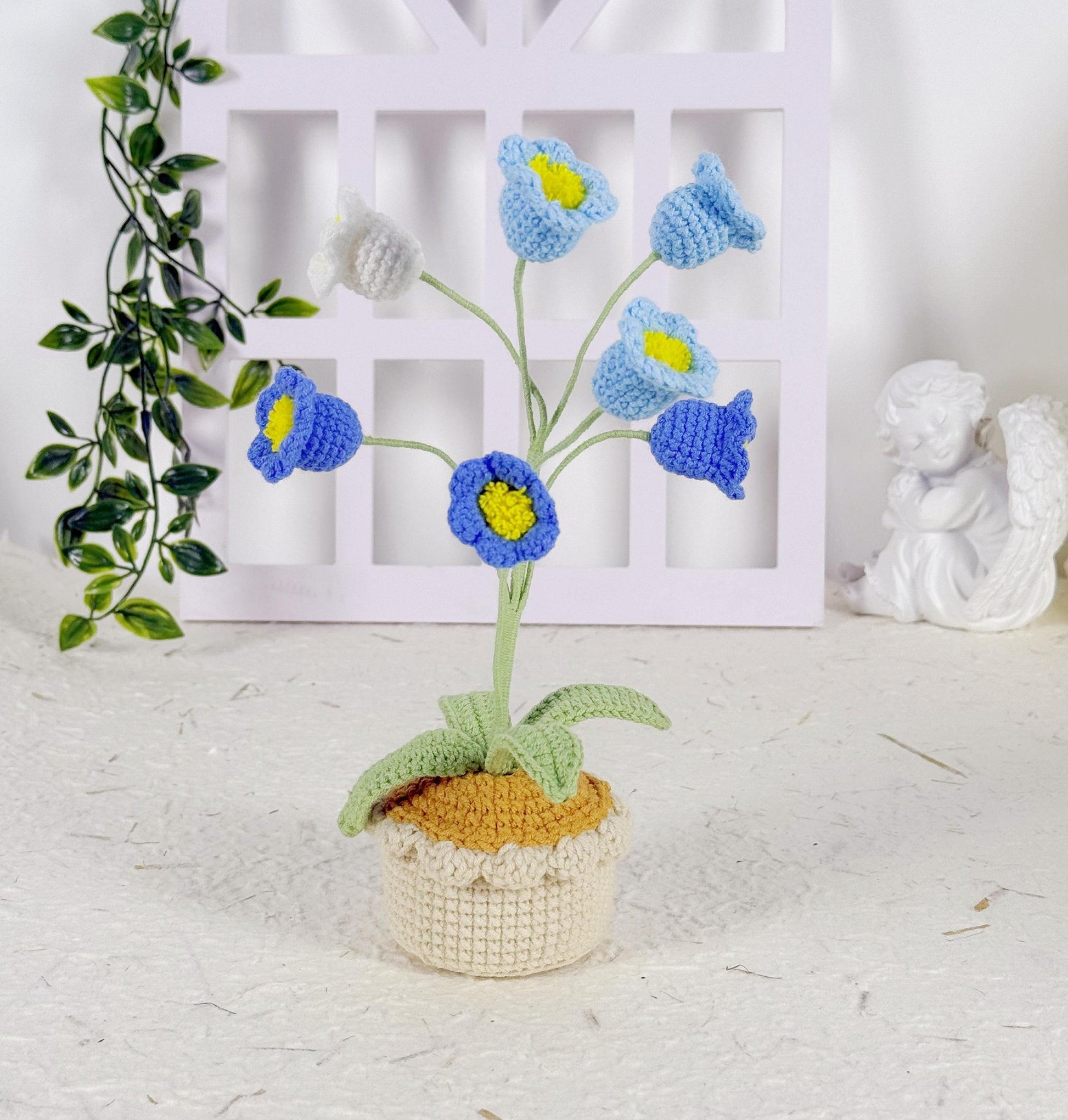 Crochet Flower in Pot, Crochet Lily of the Valley, Crochet Lily, Graduation Gift, Birthday Gift, Gift for Her with Custom Tags, Crochet Gift