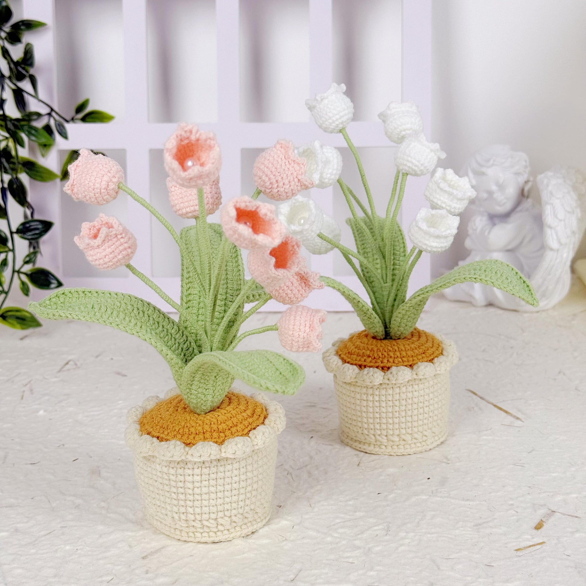 Crochet Flower in Pot, Crochet Lily of the Valley, Crochet Lily, Graduation Gift, Gift for Teacher, Crochet Gift, Teacher Gift Custom Tags