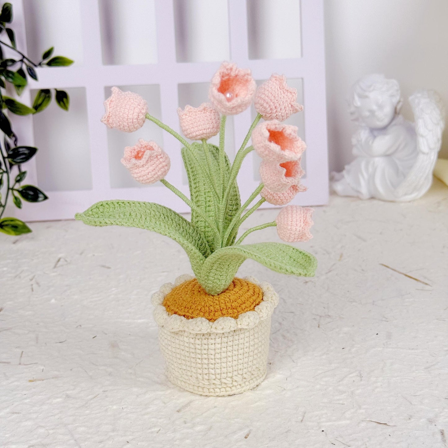 Crochet Flower in Pot, Crochet Lily of the Valley, Crochet Lily, Graduation Gift, Gift for Teacher, Crochet Gift, Teacher Gift Custom Tags