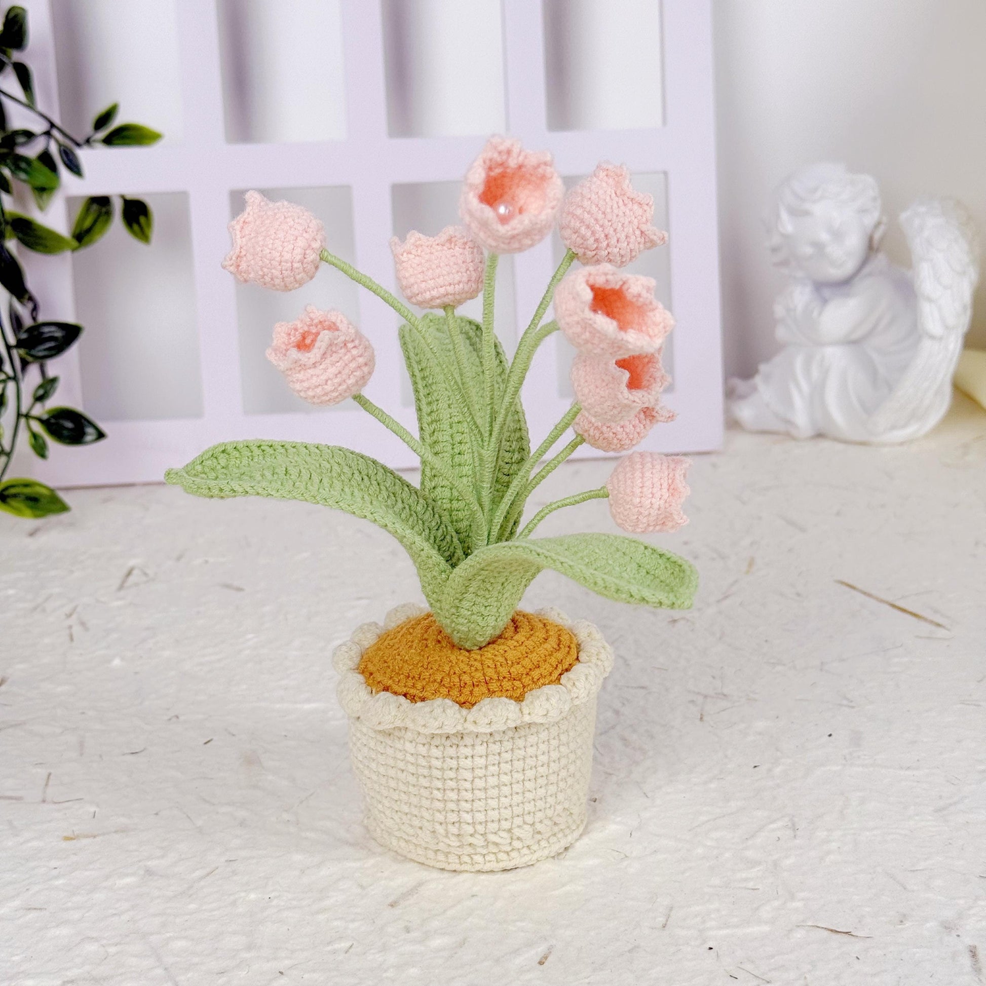 Crochet Flower in Pot, Crochet Lily of the Valley, Crochet Lily, Graduation Gift, Gift for Teacher, Crochet Gift, Teacher Gift Custom Tags