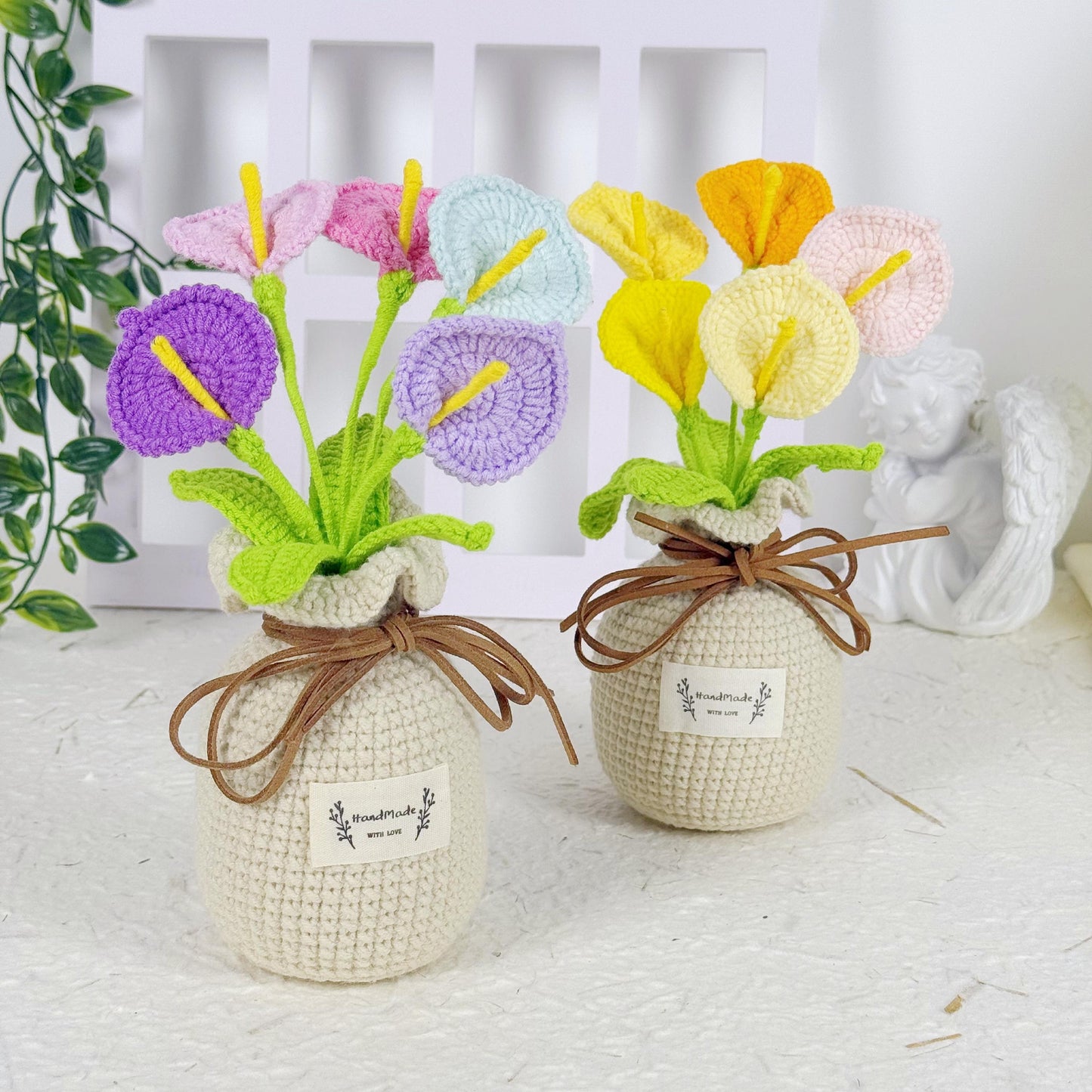 Crochet Calla Lily in Pot, Custom Crochet Flower, Forever Flower, Office Gifts, Wedding Bouquet, Bouquets and Arrangements, Crochet Gift