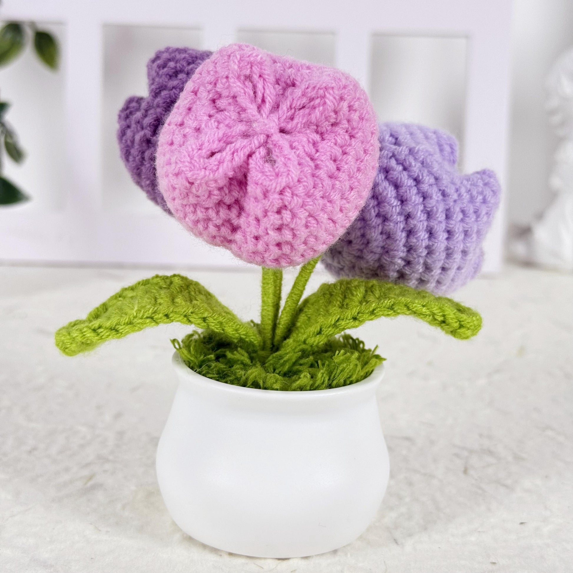 Crochet Tulip Flower Plush in Pot, Handmade Tulips Gift, Colorful Kawaii Plant Decor, Cute Flower Plushie for Her or Kids, Crochet Gift