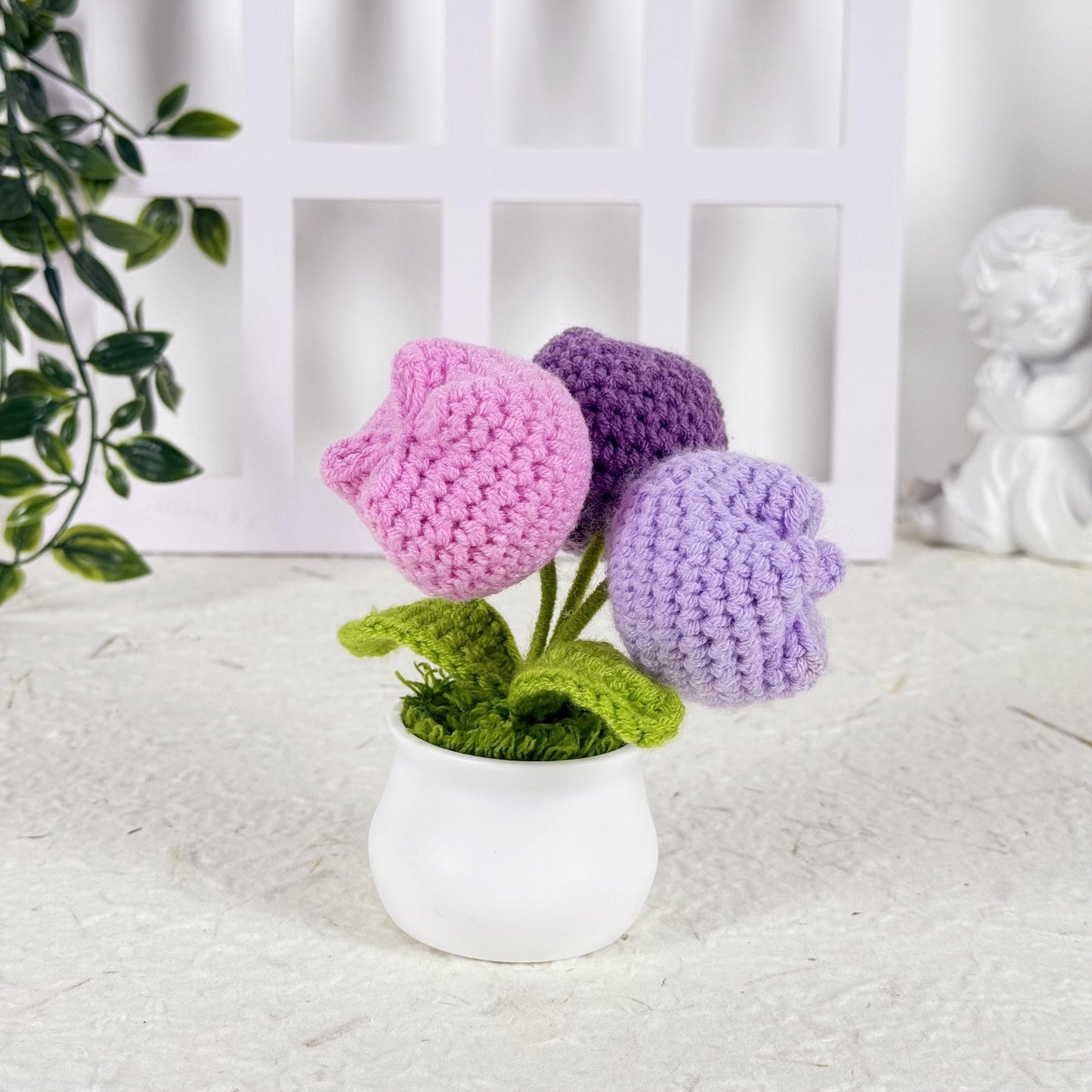 Crochet Tulip Flower Plush in Pot, Handmade Tulips Gift, Colorful Kawaii Plant Decor, Cute Flower Plushie for Her or Kids, Crochet Gift