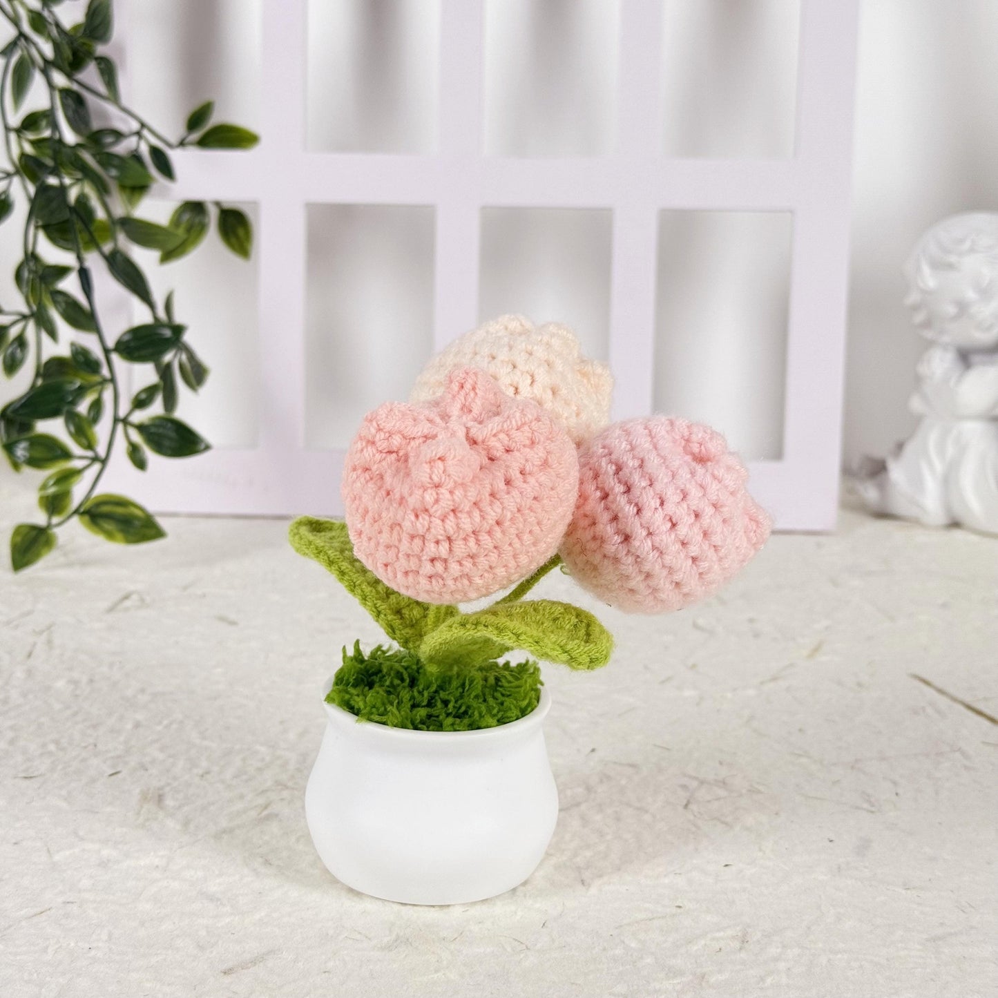 Crochet Tulip Flower Plush in Pot, Handmade Tulips Gift, Colorful Kawaii Plant Decor, Cute Flower Plushie for Her or Kids, Crochet Gift