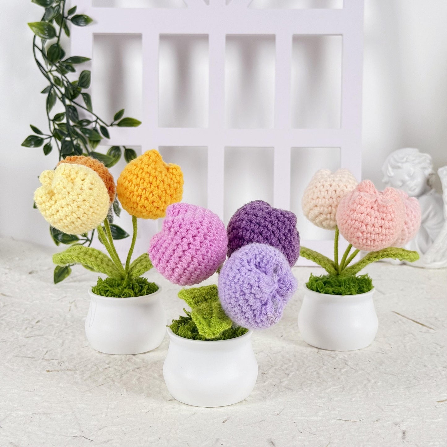 Crochet Tulip Flower Plush in Pot, Handmade Tulips Gift, Colorful Kawaii Plant Decor, Cute Flower Plushie for Her or Kids, Crochet Gift