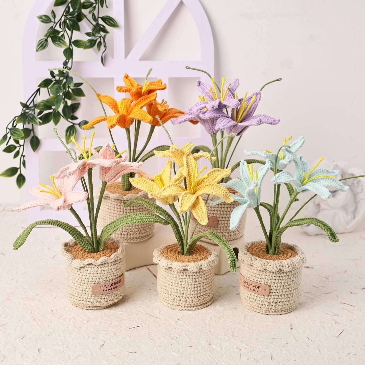 Crochet Flower in Pot, Crochet Lily of the Valley, Crochet Lily, Graduation Gift, Birthday Gift, Crochet Gift, Teacher Gift with Custom Tags