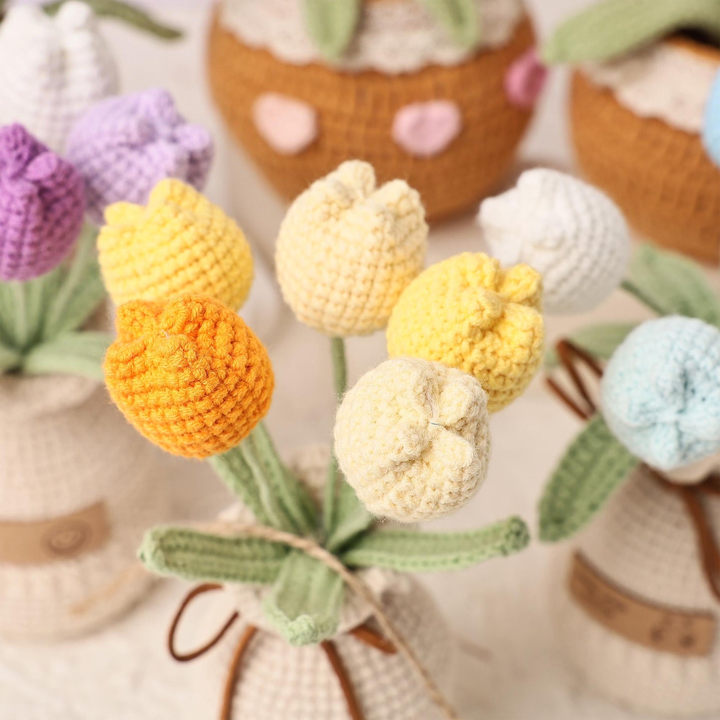 Handmade Crochet Tulips in Pot, Crochet Flowers, Forever Blooming Floral Decor, Housewarming Gift, Desk Decoration, Teacher Gifts