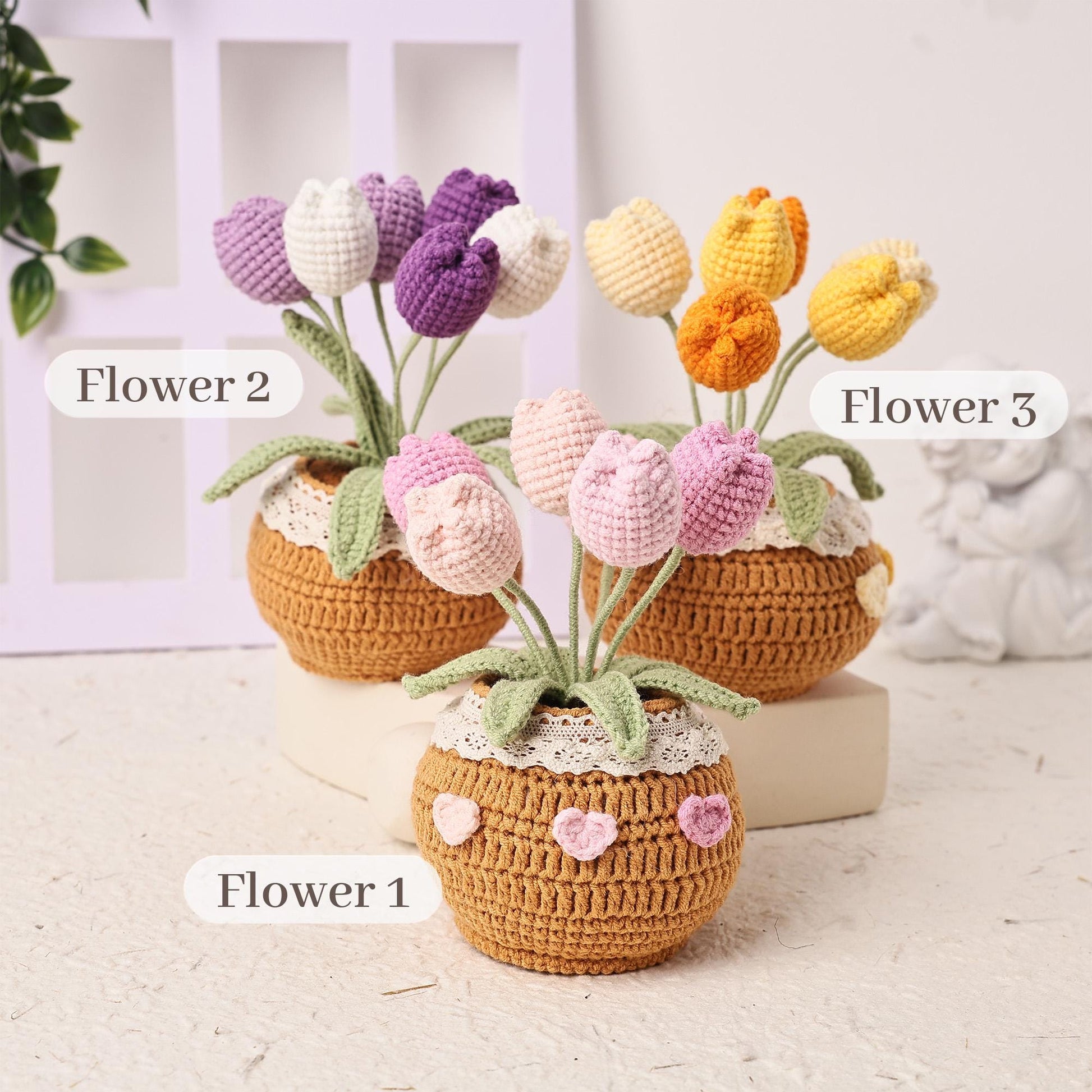 Handmade Crochet Tulips in Pot, Crochet Flowers, Forever Blooming Floral Decor, Housewarming Gift, Desk Decoration, Teacher Gifts