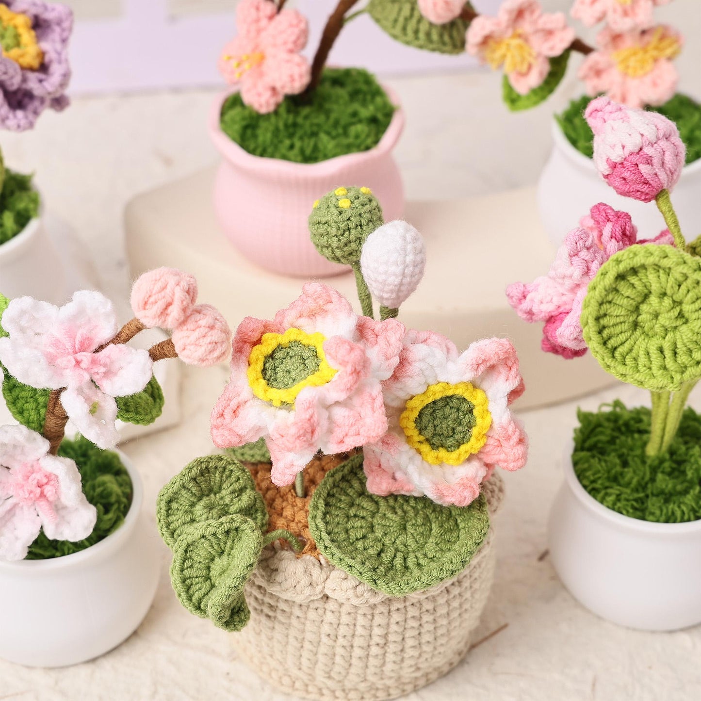Handmade Crochet Lotus in Pot, Crochet Lotus Flower, Forever Blooming Floral Decor, Housewarming Gift, Desk Decoration, Room Decoration