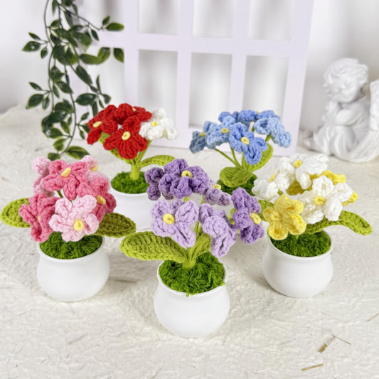 Crochet Forget-Me-Nots Potted Flower Gift Desk Accessory Knitted flowers Crochet Bouquet Gift for Housewarming Flower Arrangement