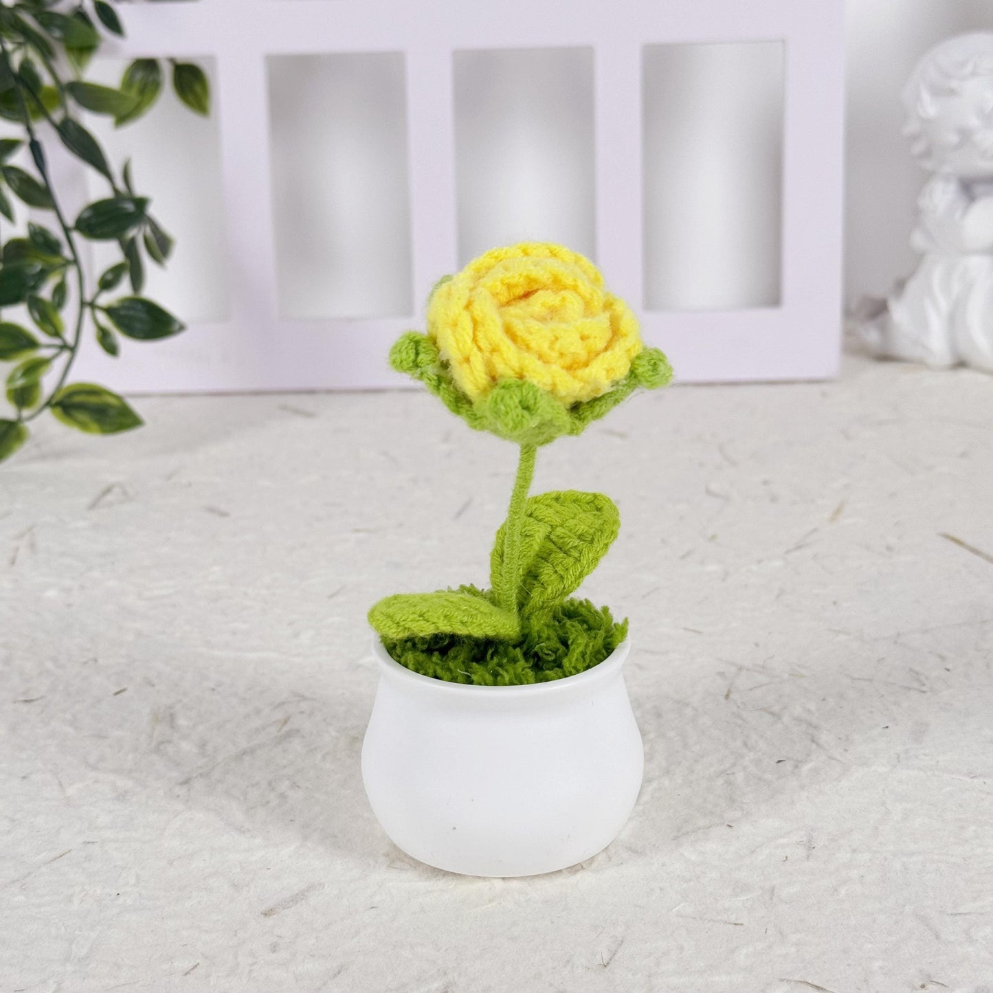 Crochet Rose Flower Pot Crochet Flower Gift Crochet Flower Bouquet Crochet Pot for Plant Lover Crochet Plant Crochet Pot Crochet Rose Pot