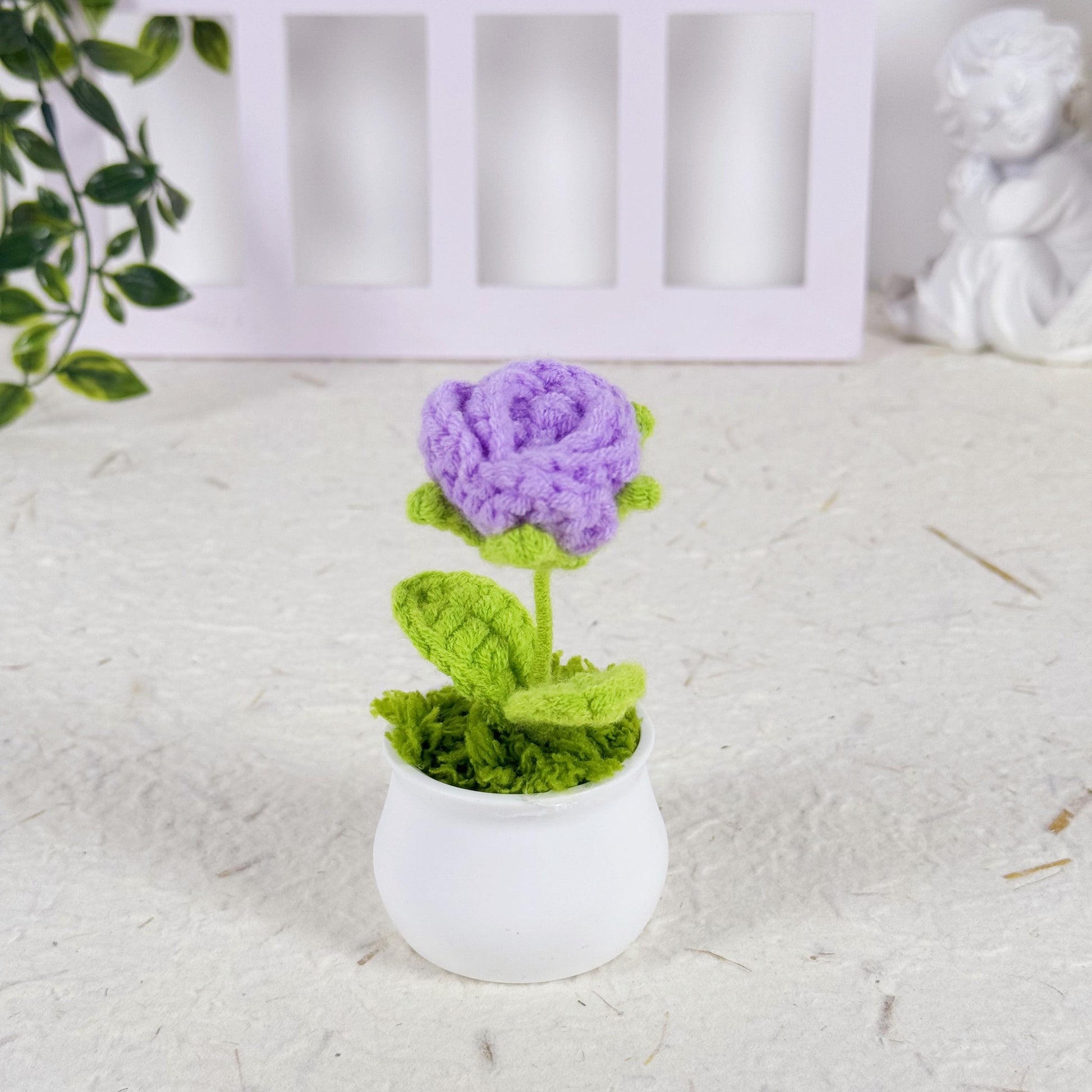 Crochet Rose Flower Pot Crochet Flower Gift Crochet Flower Bouquet Crochet Pot for Plant Lover Crochet Plant Crochet Pot Crochet Rose Pot