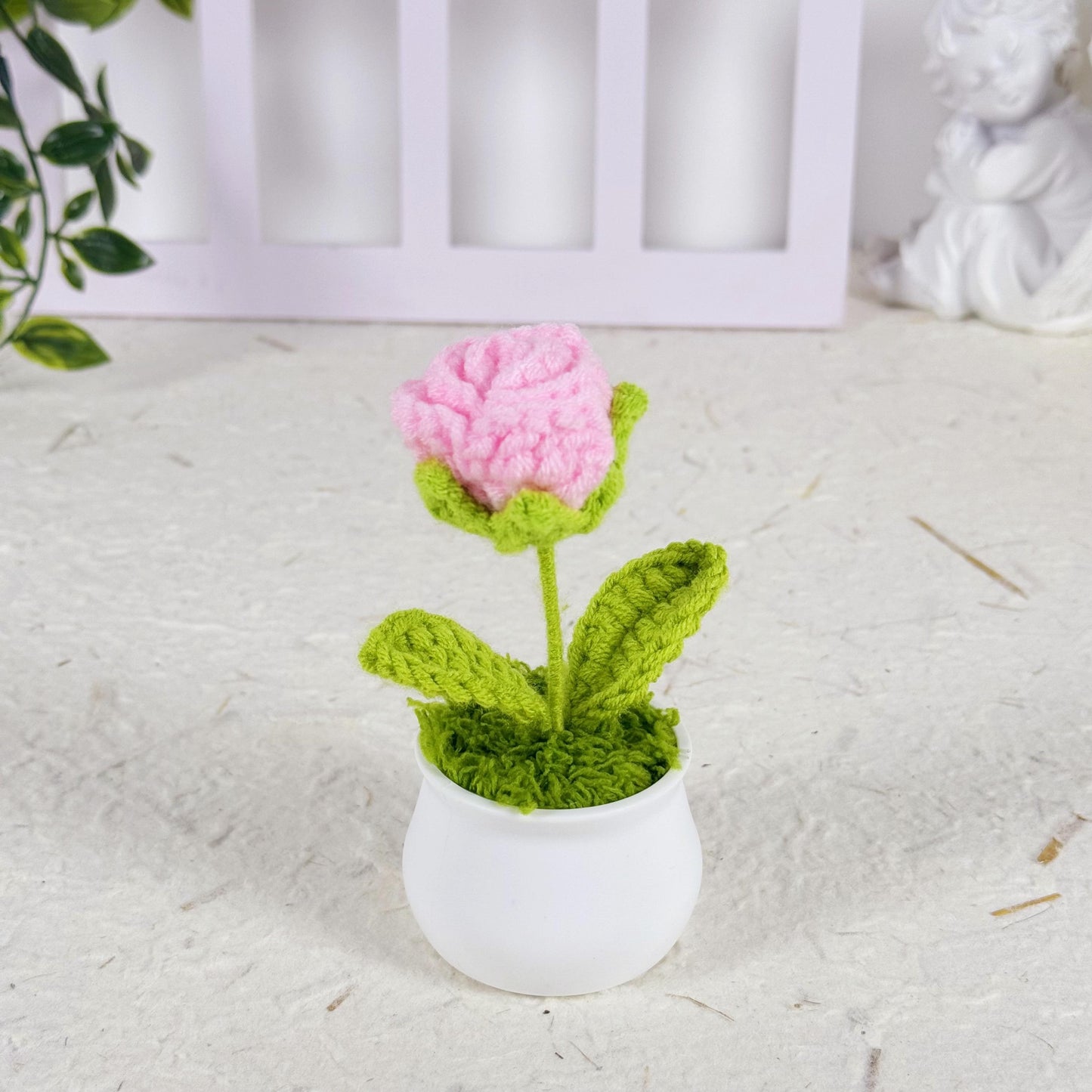 Crochet Rose Flower Pot Crochet Flower Gift Crochet Flower Bouquet Crochet Pot for Plant Lover Crochet Plant Crochet Pot Crochet Rose Pot