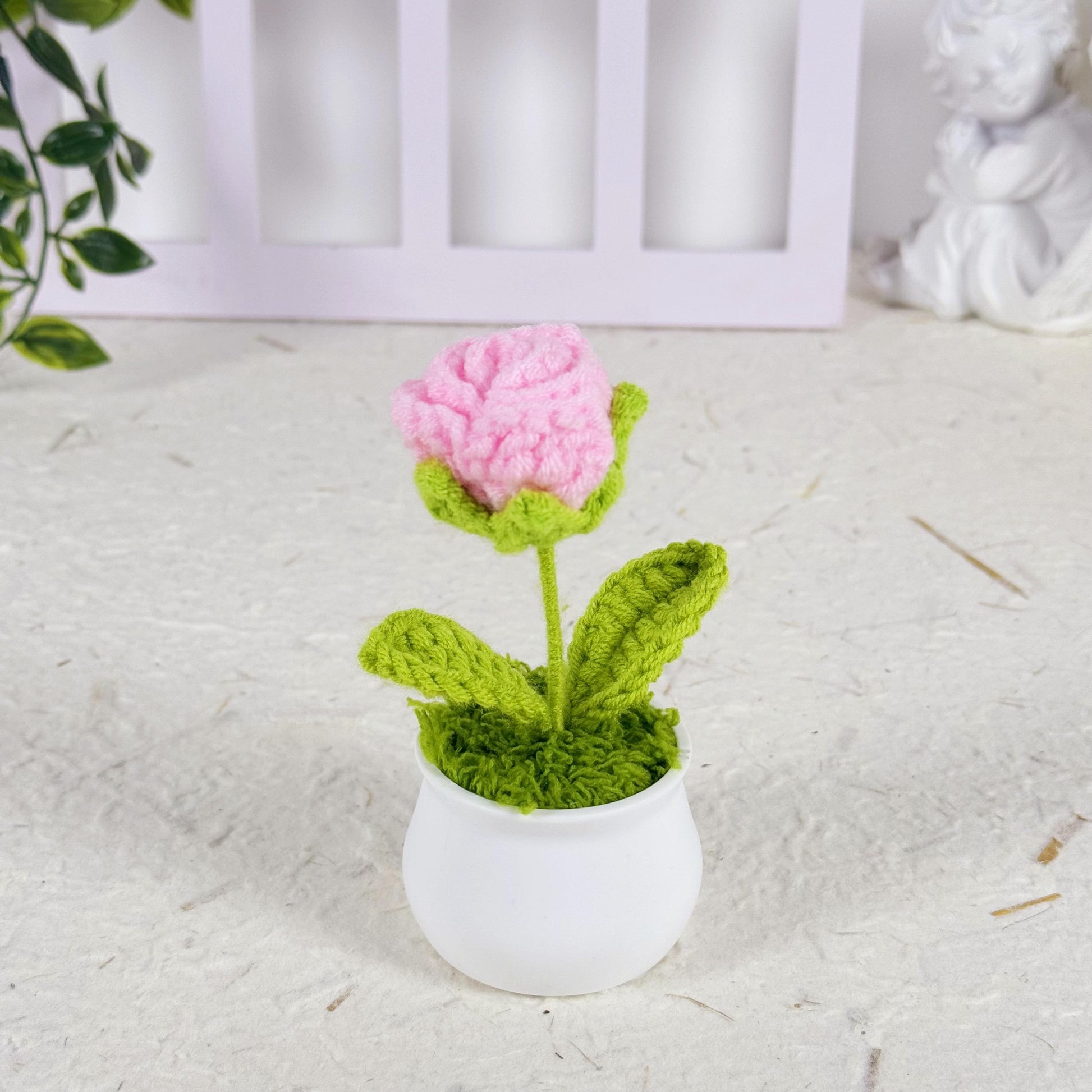 Crochet Rose Flower Pot Crochet Flower Gift Crochet Flower Bouquet Crochet Pot for Plant Lover Crochet Plant Crochet Pot Crochet Rose Pot