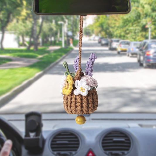 Cute Crochet Flower Car Ornament Amigurumi Car Hanging Plant Crochet Car Hanging Plant Planter Custom Gift Idea for Succulent Plant Lovers