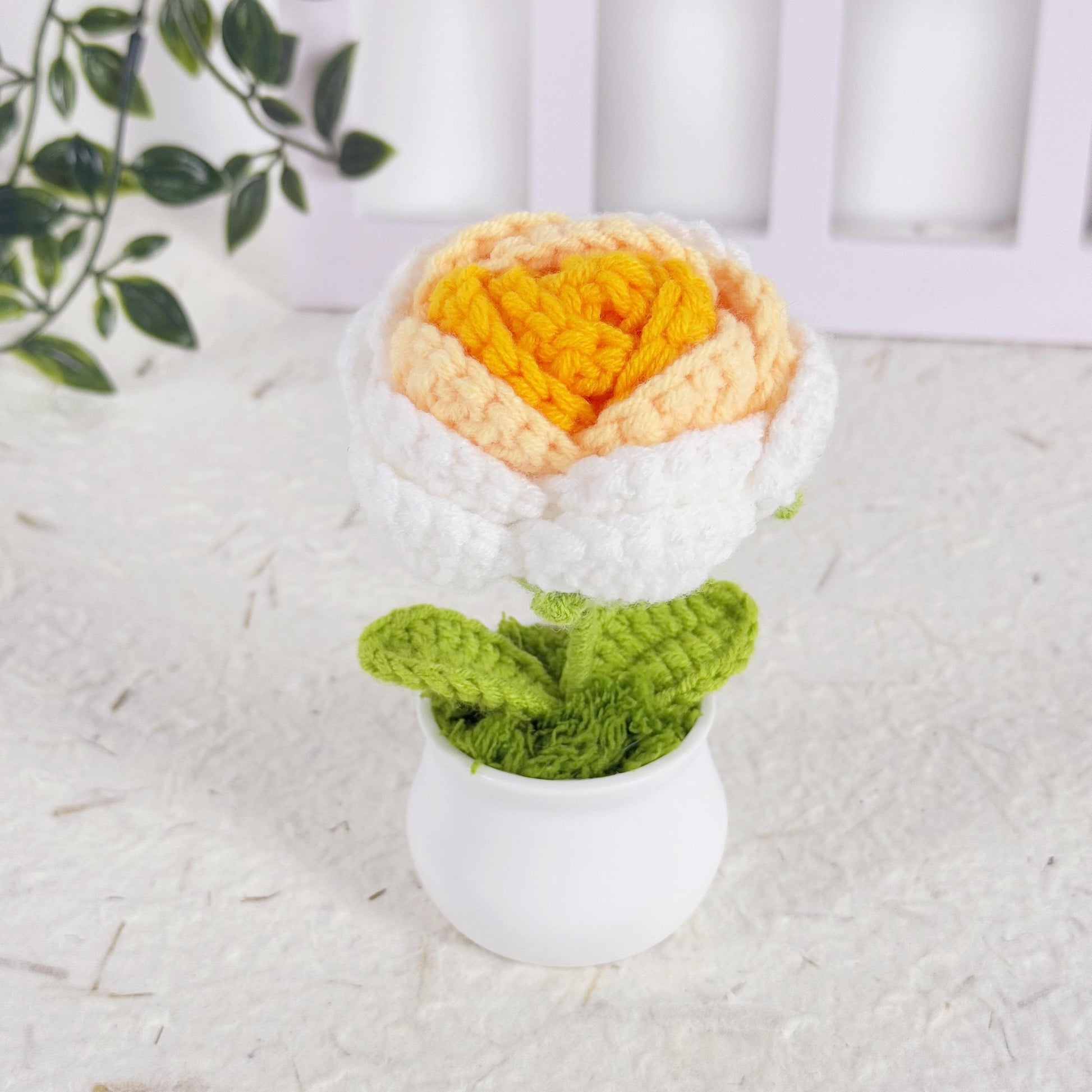 Adorable Handmade Crochet Rose Flower, Crochet Flower Pots, Crochet Gradient Rose Potted Plant, Rose Pots Crochet, Crochet Gifts
