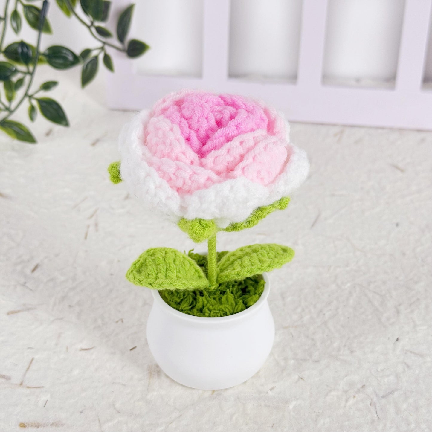 Adorable Handmade Crochet Rose Flower, Crochet Flower Pots, Crochet Gradient Rose Potted Plant, Rose Pots Crochet, Crochet Gifts
