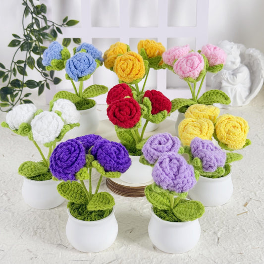 Crochet Roses, Crochet Roses Pot, Handmade Flowers, Potted Roses, Knitted Plant, Gift for Holiday Gift, Home Decoration, Car Decoration