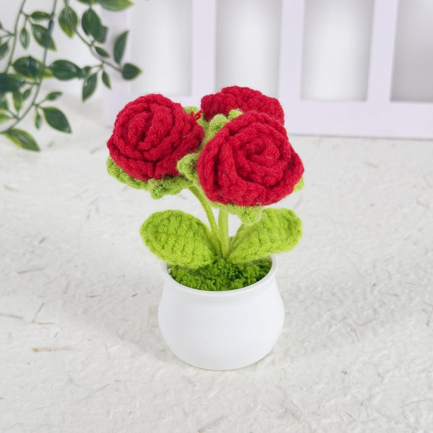 Crochet Roses, Crochet Roses Pot, Handmade Flowers, Potted Roses, Knitted Plant, Gift for Holiday Gift, Home Decoration, Car Decoration
