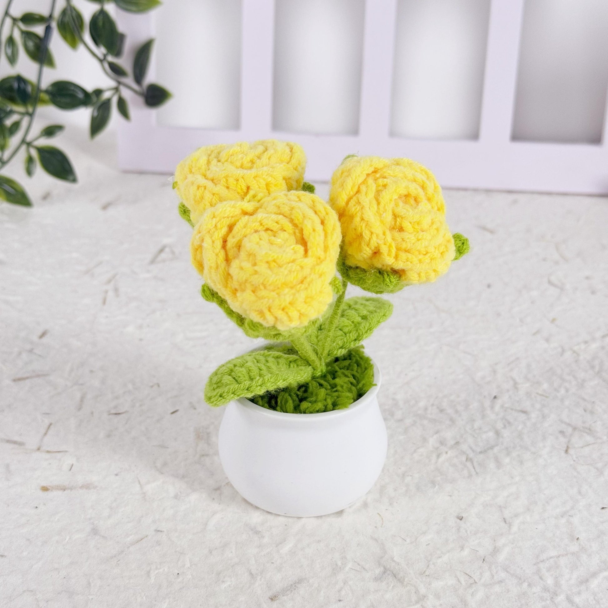 Crochet Roses, Crochet Roses Pot, Handmade Flowers, Potted Roses, Knitted Plant, Gift for Holiday Gift, Home Decoration, Car Decoration