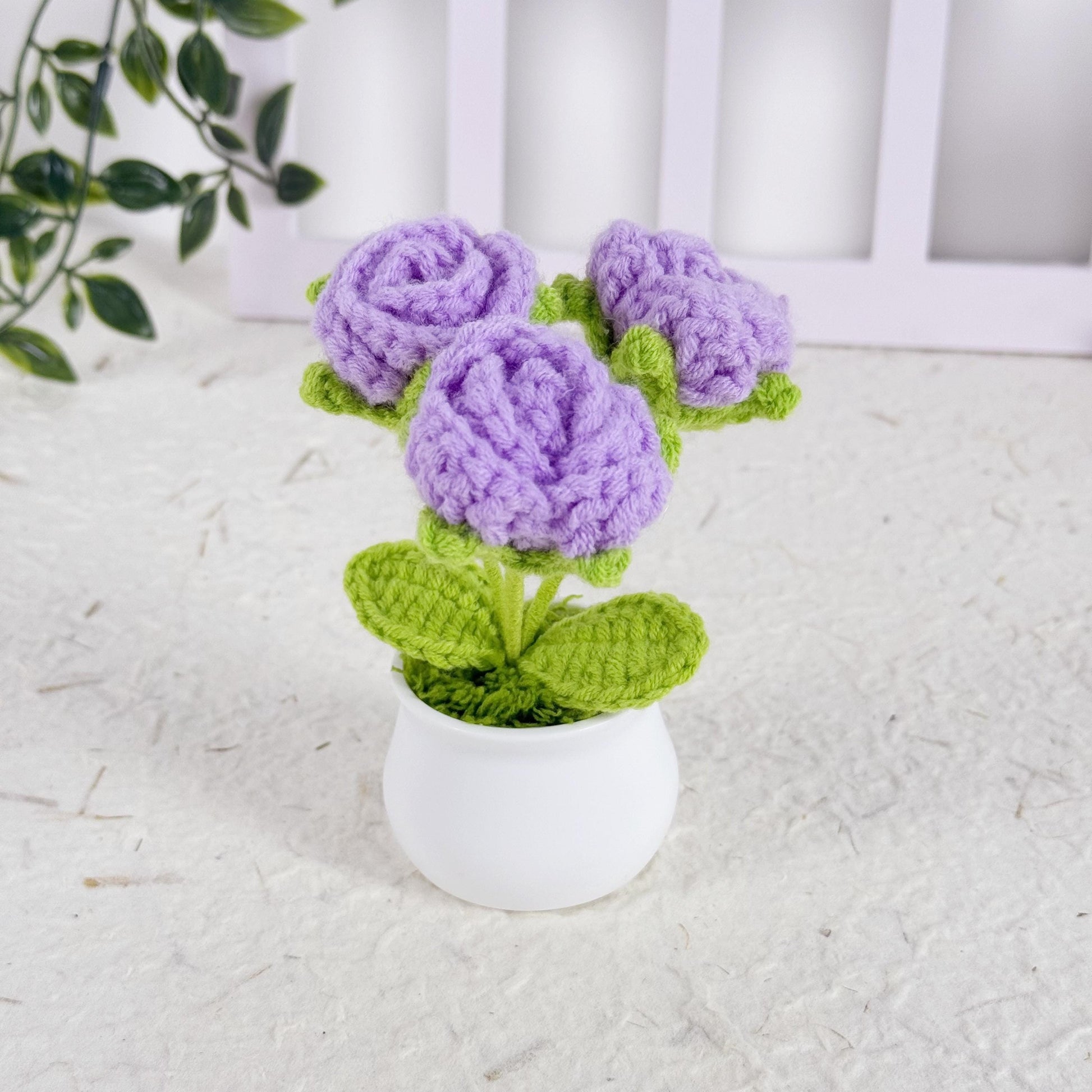 Crochet Roses, Crochet Roses Pot, Handmade Flowers, Potted Roses, Knitted Plant, Gift for Holiday Gift, Home Decoration, Car Decoration