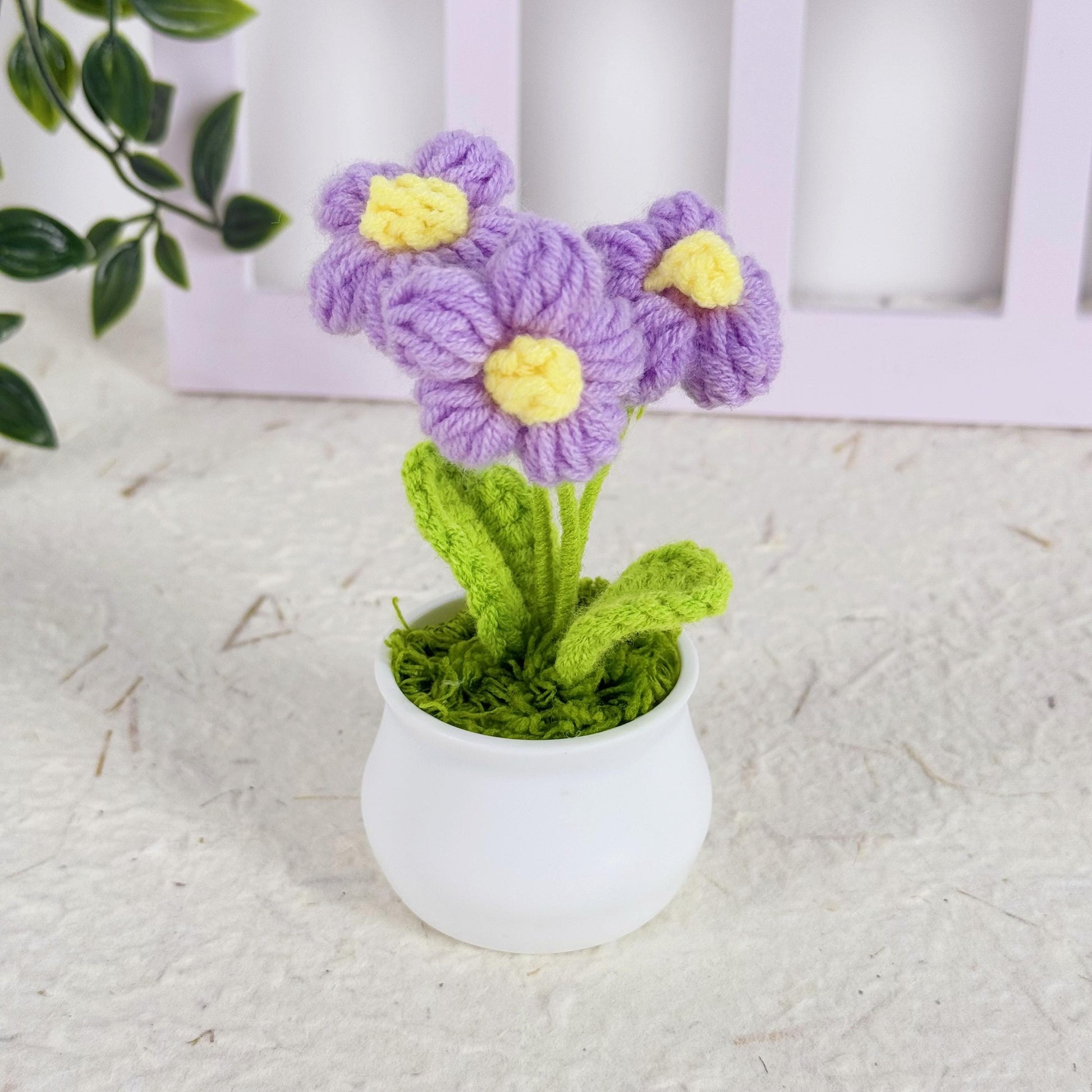 Adorable Mini Crochet Puff flowers, Handmade Flowers in Pot, Crochet Desk Decor, Birthday Gift, Birthday Gift, Car Decor, Knitted Plant