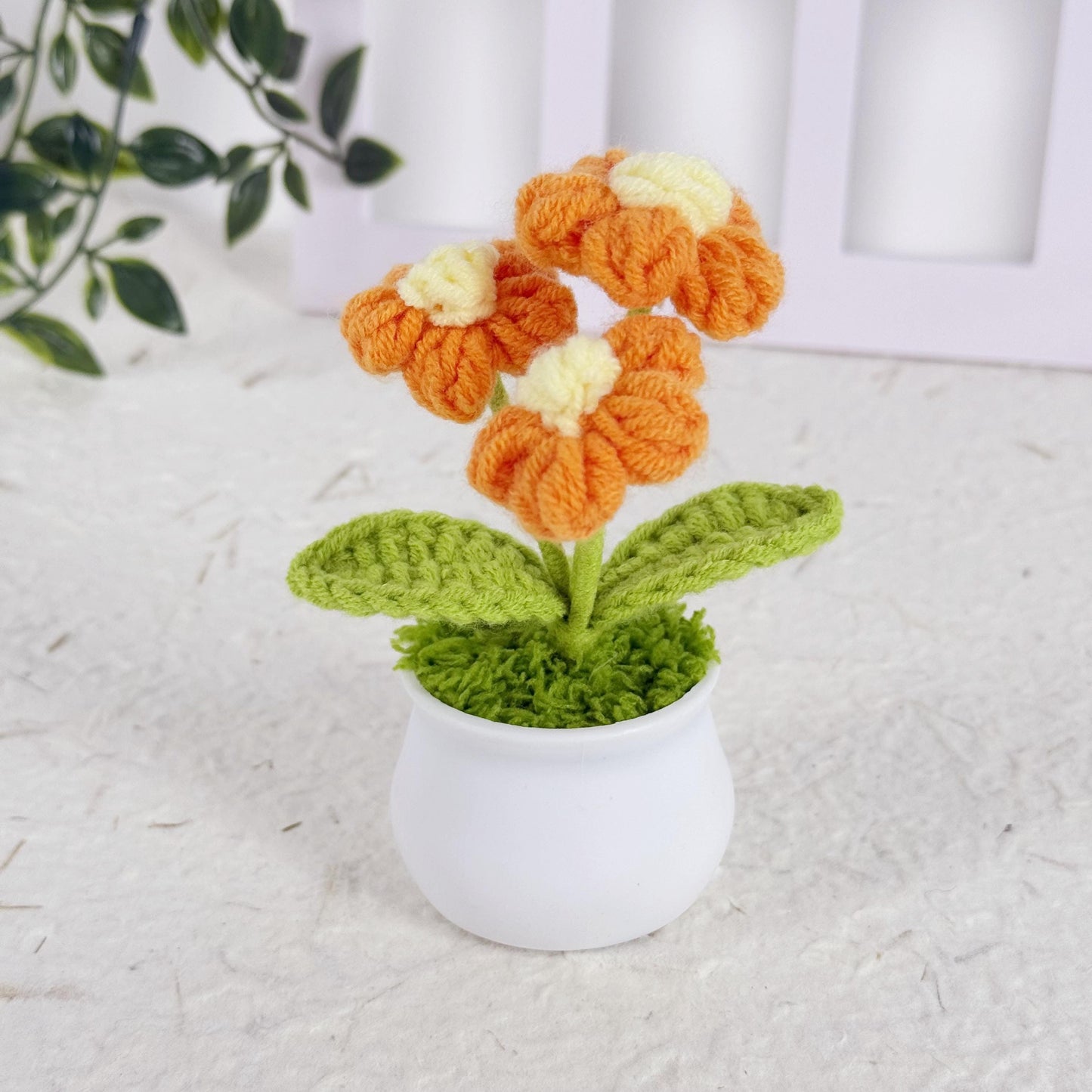 Adorable Mini Crochet Puff flowers, Handmade Flowers in Pot, Crochet Desk Decor, Birthday Gift, Birthday Gift, Car Decor, Knitted Plant