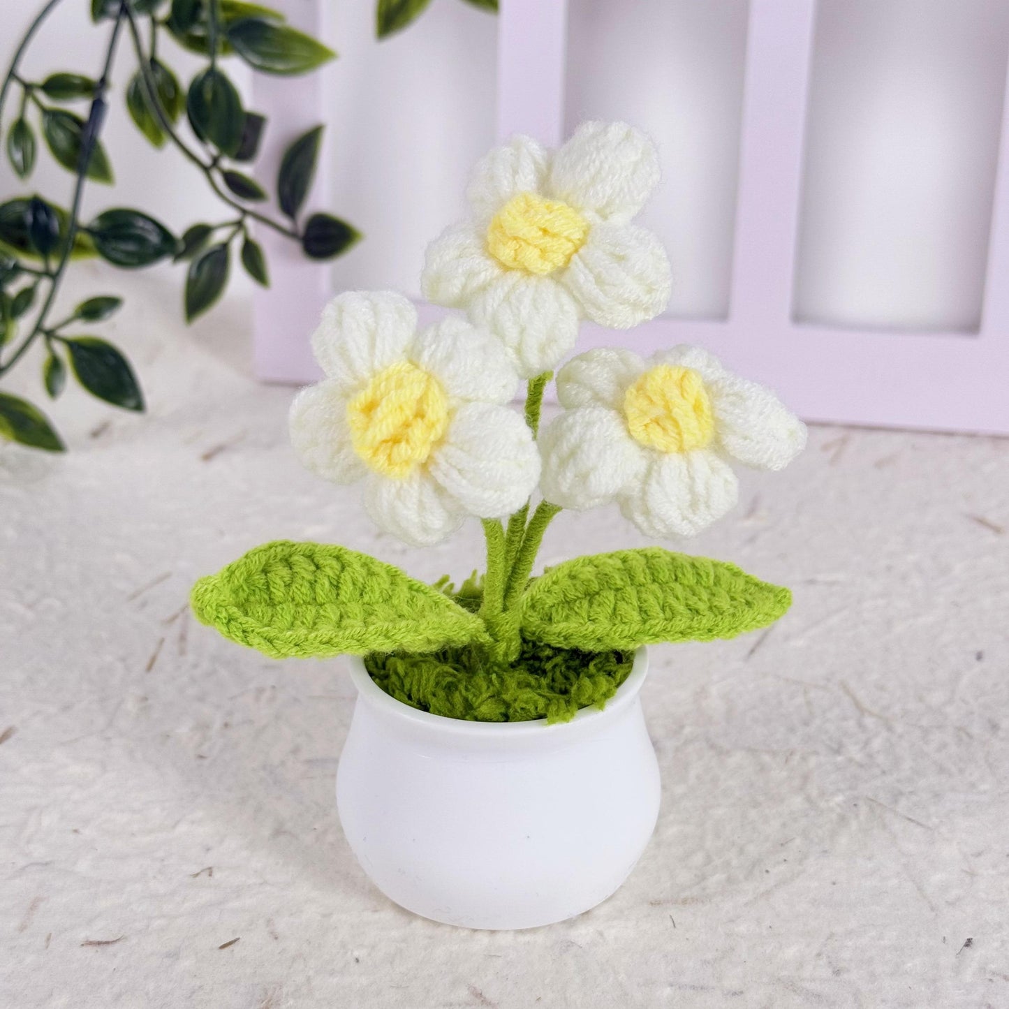 Adorable Mini Crochet Puff flowers, Handmade Flowers in Pot, Crochet Desk Decor, Birthday Gift, Birthday Gift, Car Decor, Knitted Plant