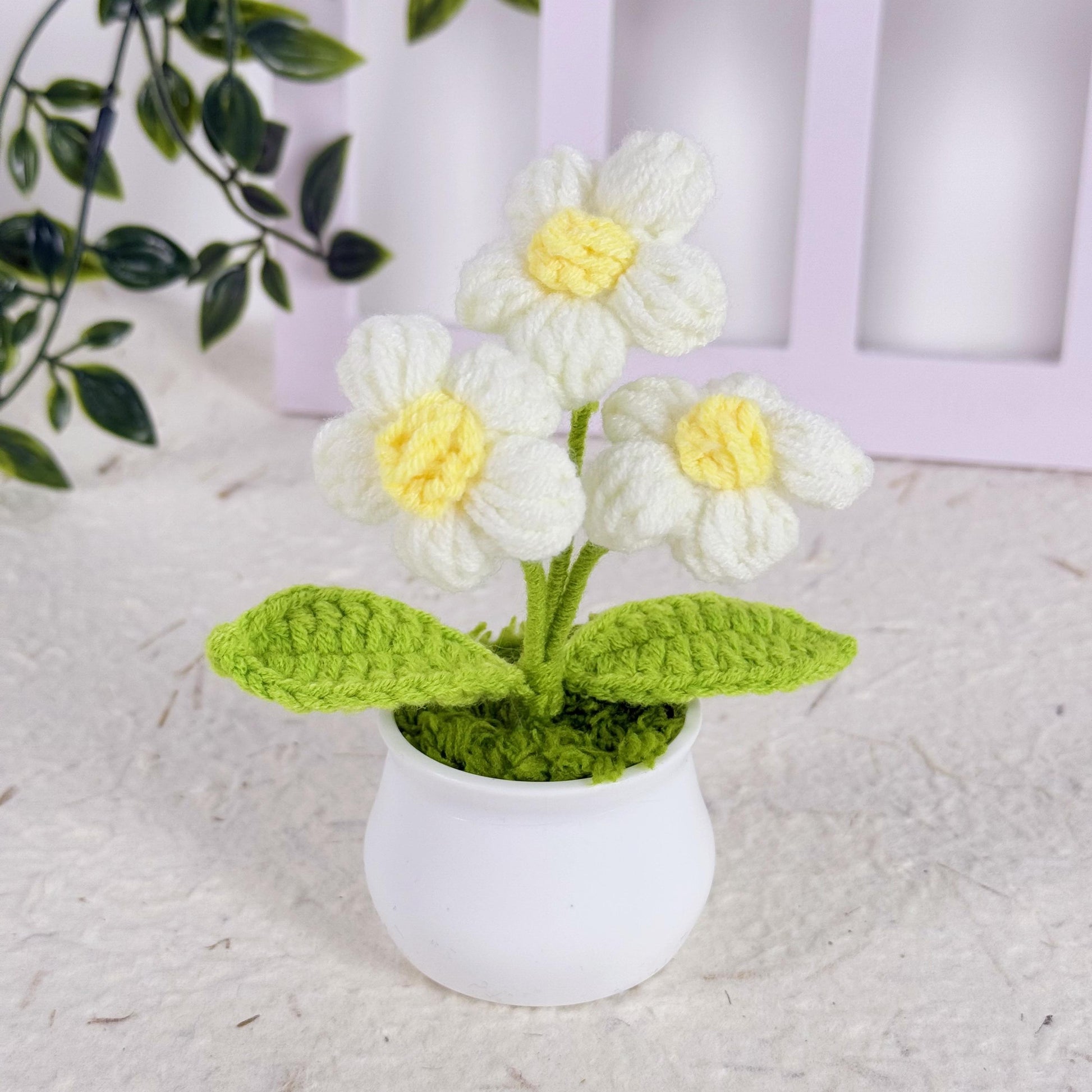 Adorable Mini Crochet Puff flowers, Handmade Flowers in Pot, Crochet Desk Decor, Birthday Gift, Birthday Gift, Car Decor, Knitted Plant
