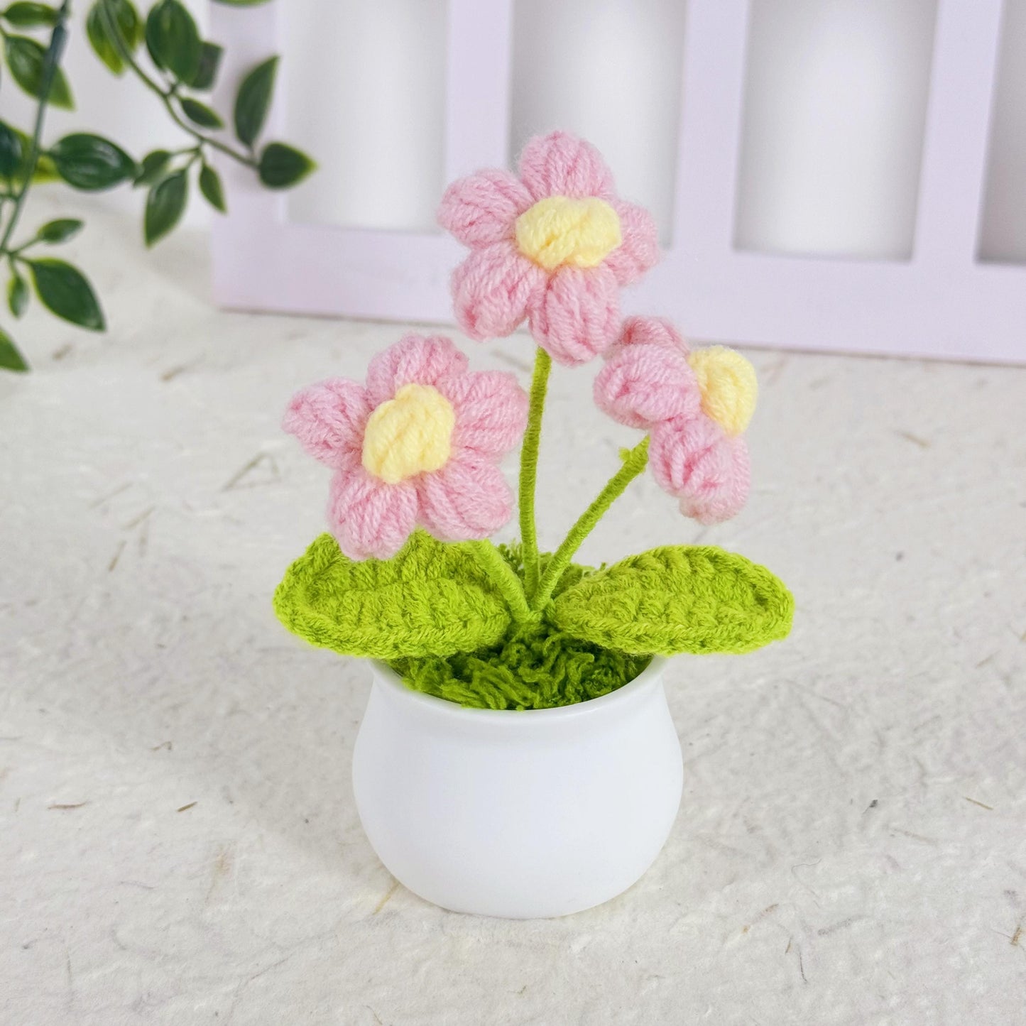 Adorable Mini Crochet Puff flowers, Handmade Flowers in Pot, Crochet Desk Decor, Birthday Gift, Birthday Gift, Car Decor, Knitted Plant