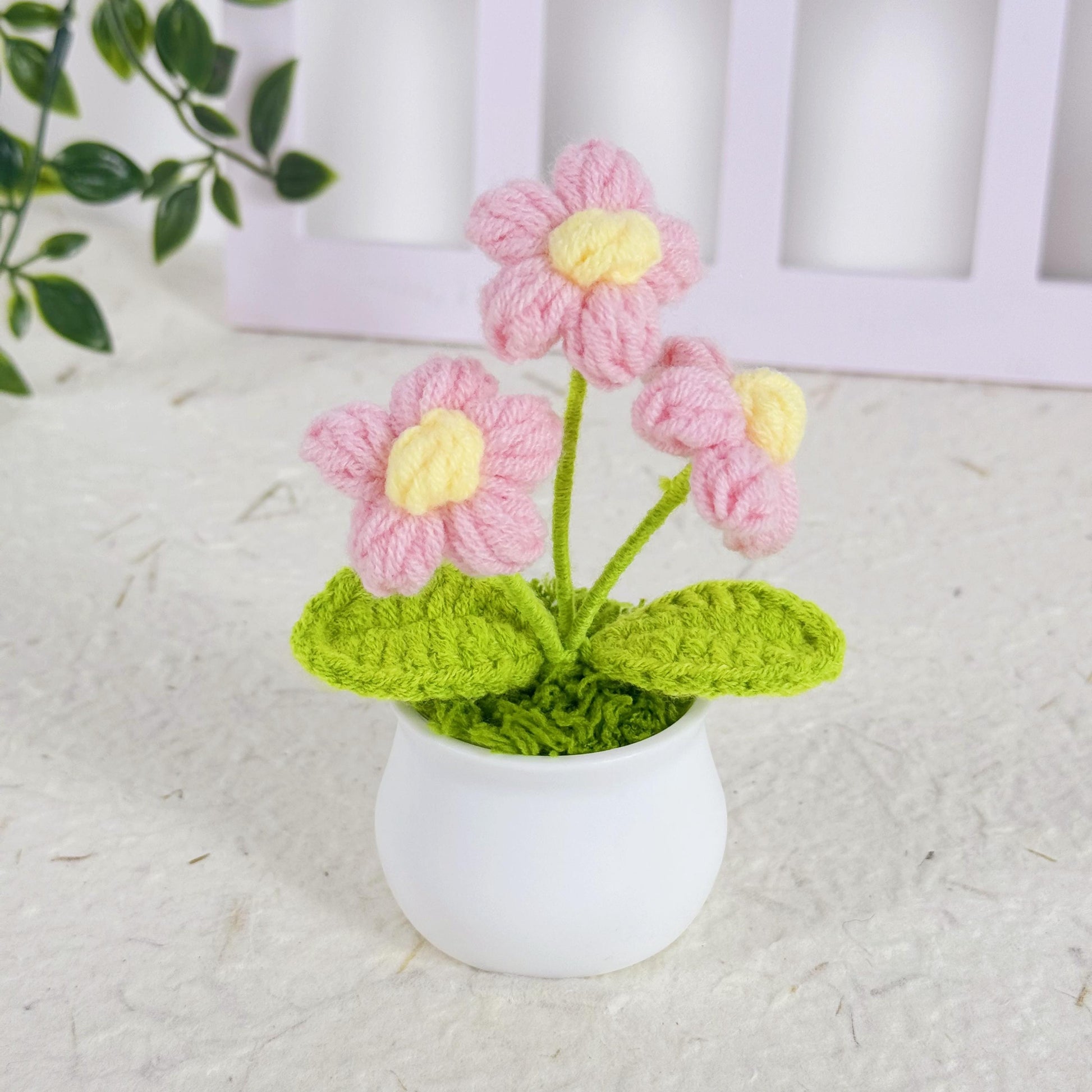 Adorable Mini Crochet Puff flowers, Handmade Flowers in Pot, Crochet Desk Decor, Birthday Gift, Birthday Gift, Car Decor, Knitted Plant
