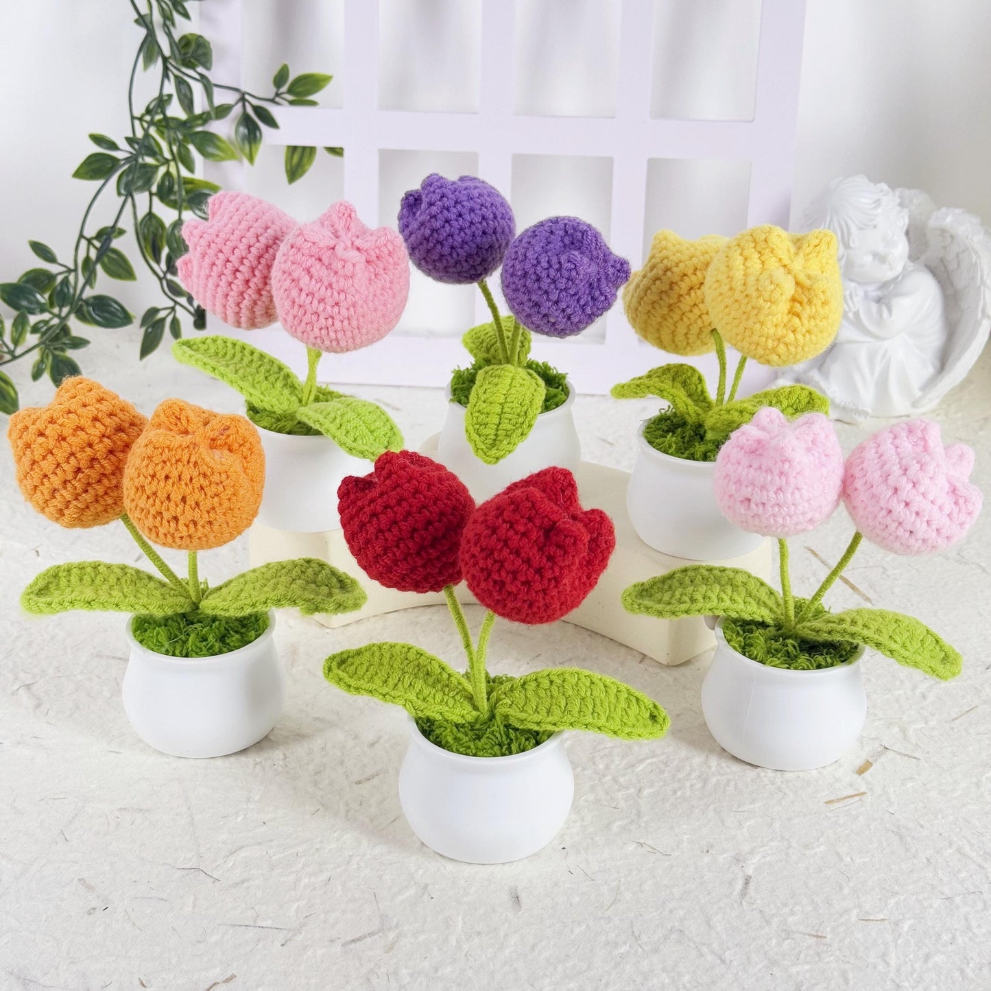 Handmade Crochet Tulip Flower Pot, Crochet Tulip Flower, Finished Handmade Flowers,Personalized Gift for Lover, Home Decoration, Desk Decor