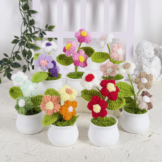 Handmade Crochet Puff Flower Pot, Crochet Puff Flower, Finished Handmade Flowers, Mini Crochet Puff Flowers, Home Decoration, Desk Decor