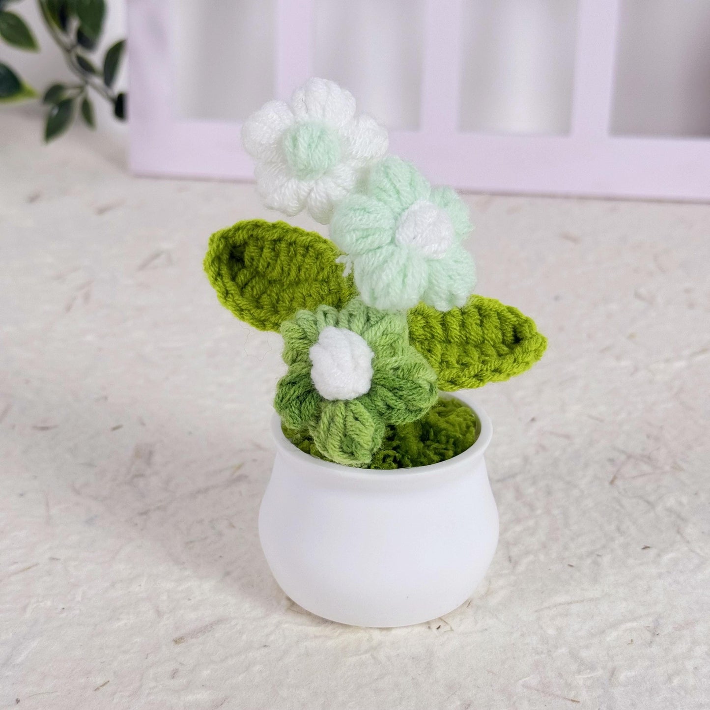Handmade Crochet Puff Flower Pot, Crochet Puff Flower, Finished Handmade Flowers, Mini Crochet Puff Flowers, Home Decoration, Desk Decor