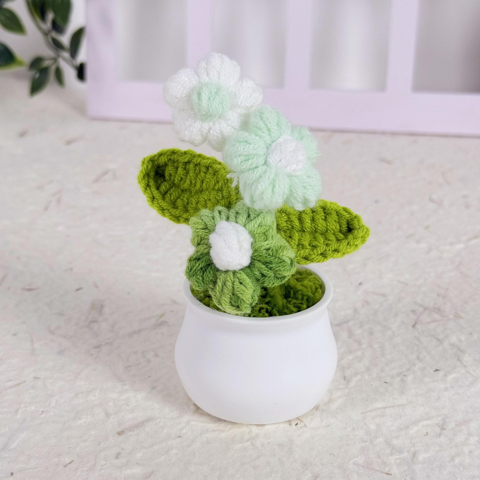 Handmade Crochet Puff Flower Pot, Crochet Puff Flower, Finished Handmade Flowers, Mini Crochet Puff Flowers, Home Decoration, Desk Decor