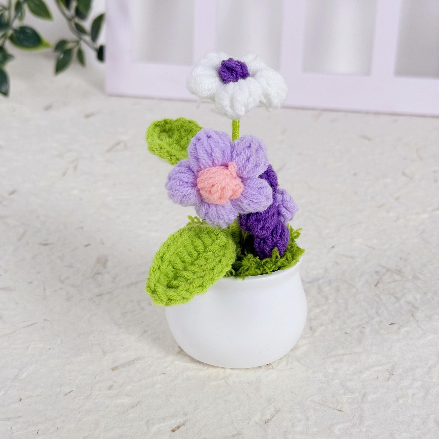Handmade Crochet Puff Flower Pot, Crochet Puff Flower, Finished Handmade Flowers, Mini Crochet Puff Flowers, Home Decoration, Desk Decor