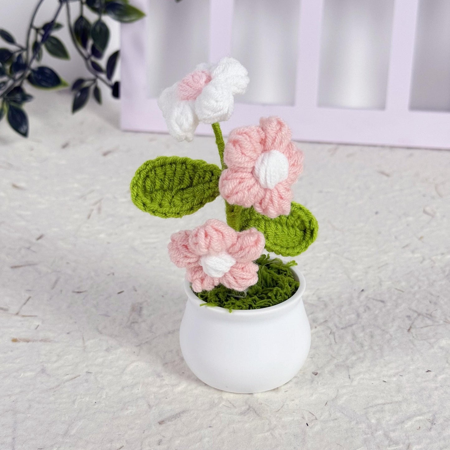 Handmade Crochet Puff Flower Pot, Crochet Puff Flower, Finished Handmade Flowers, Mini Crochet Puff Flowers, Home Decoration, Desk Decor