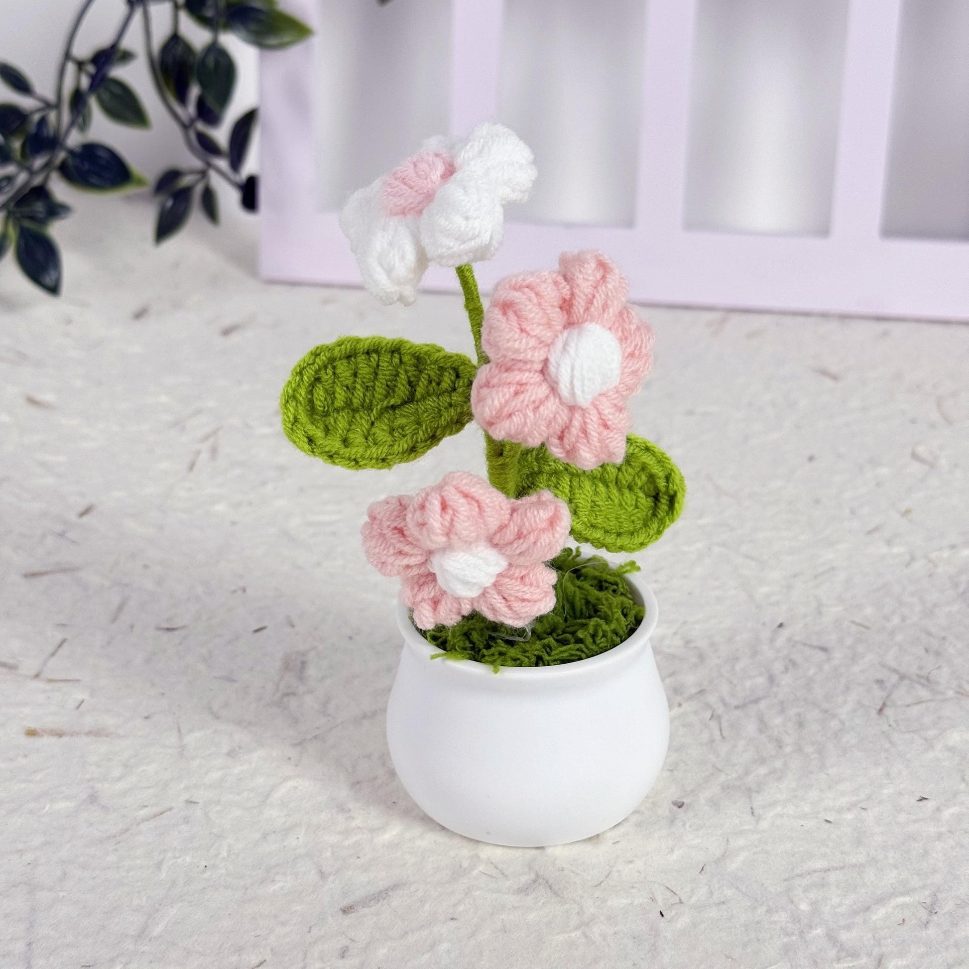 Handmade Crochet Puff Flower Pot, Crochet Puff Flower, Finished Handmade Flowers, Mini Crochet Puff Flowers, Home Decoration, Desk Decor