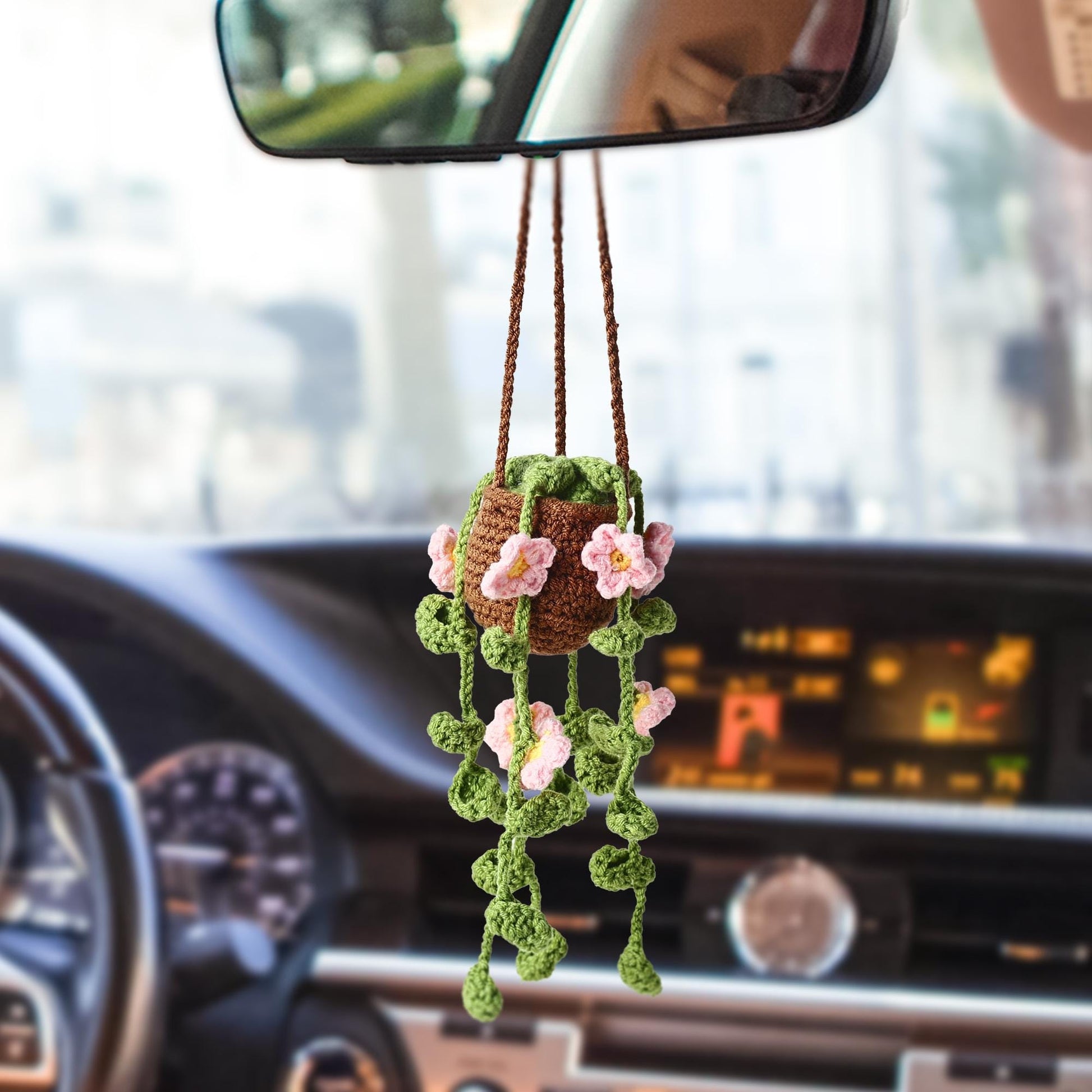 Crochet Car Hanging Cute Hanging From Mirror Flower Car Crochet Car Decoration Flower Plant Amigurumi Plush Car Charm Gifts For Him Her
