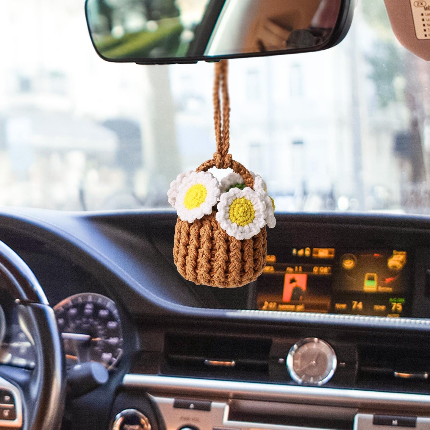 Crochet Car Hanging Cute Hanging From Mirror Flower Car Crochet Car Decoration Flower Plant Amigurumi Plush Car Charm Gifts For Him Her