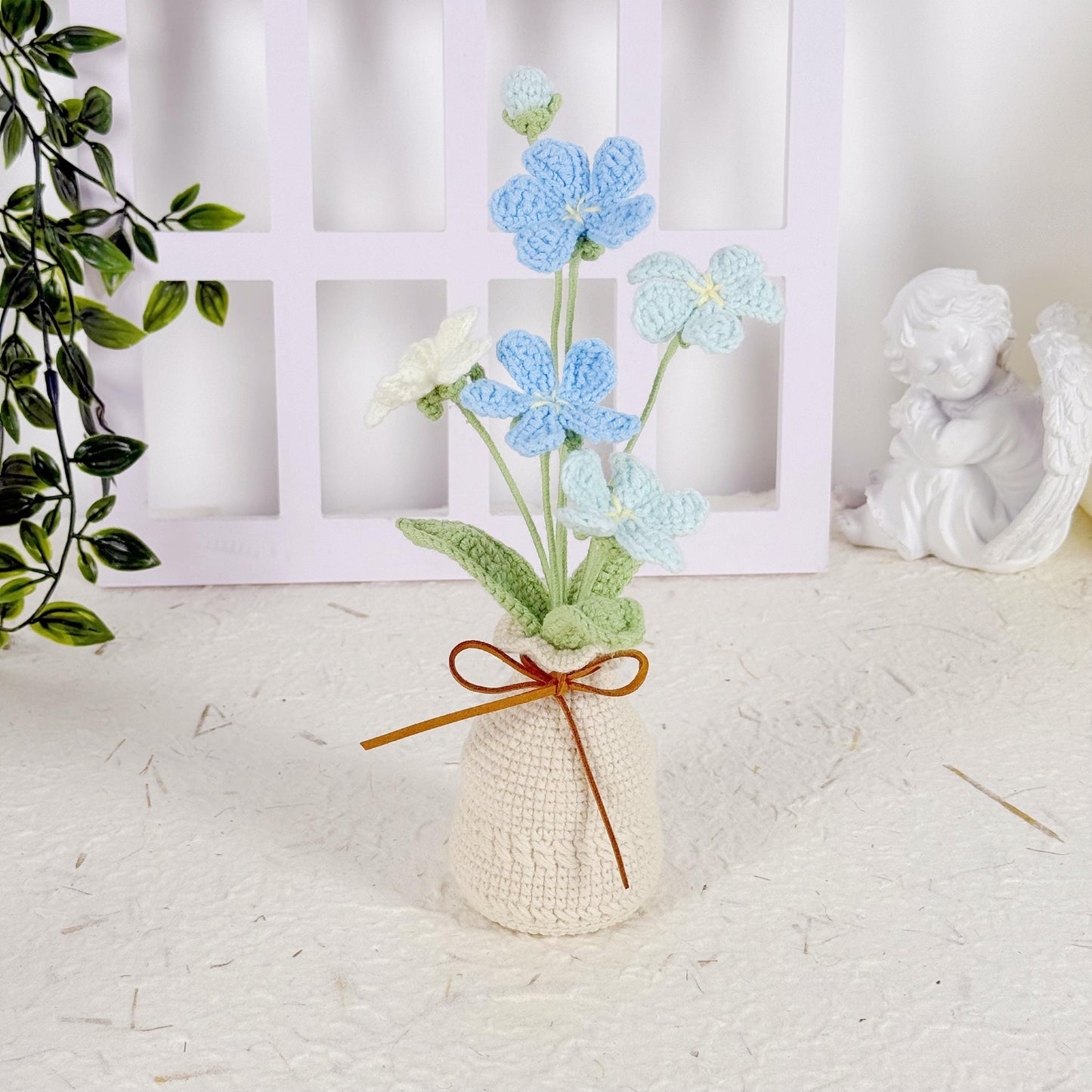 Crochet Plum Blossom, Crochet Flower in Vase, Housewarming Gift, Room Decoration, Desk Decoration, Handmade Flower, Forever Flower