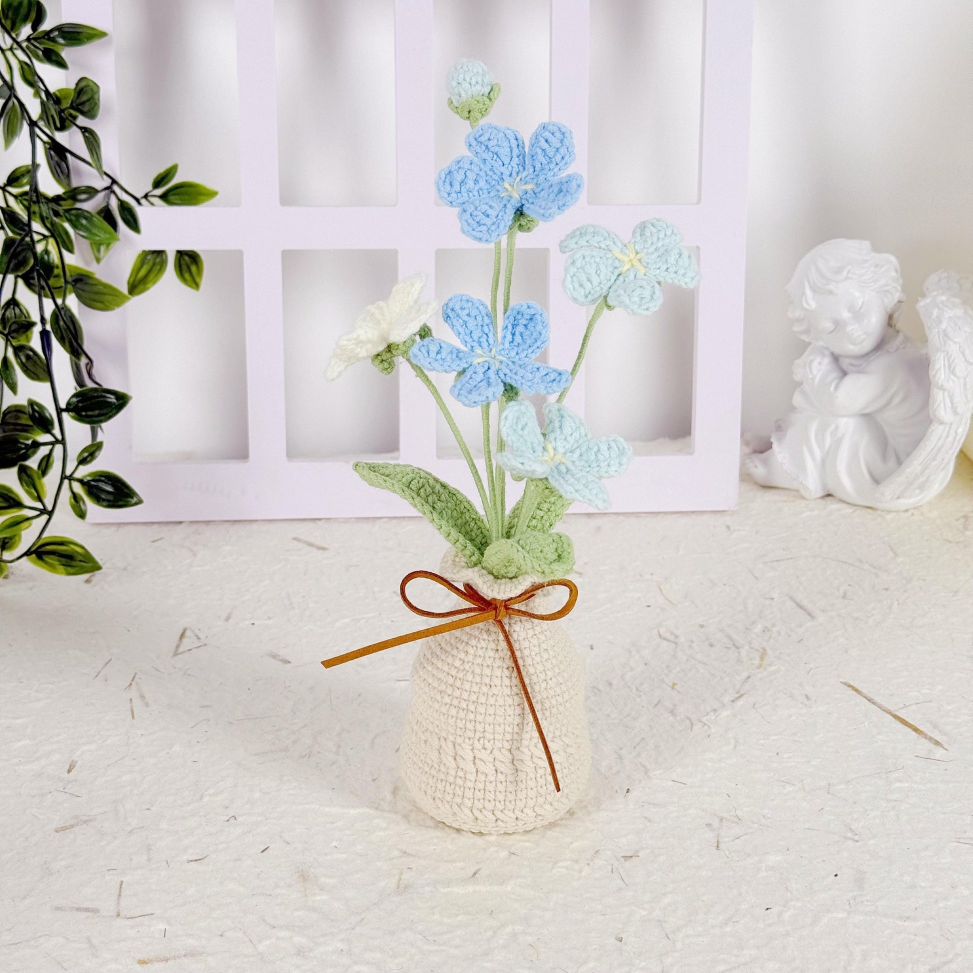 Crochet Plum Blossom, Crochet Flower in Vase, Housewarming Gift, Room Decoration, Desk Decoration, Handmade Flower, Forever Flower