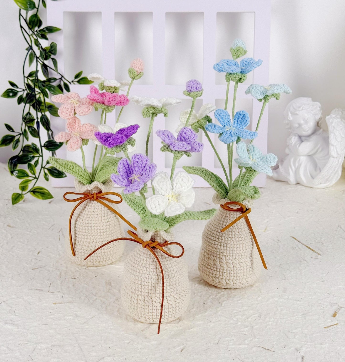 Crochet Plum Blossom, Crochet Flower in Vase, Housewarming Gift, Room Decoration, Desk Decoration, Handmade Flower, Forever Flower