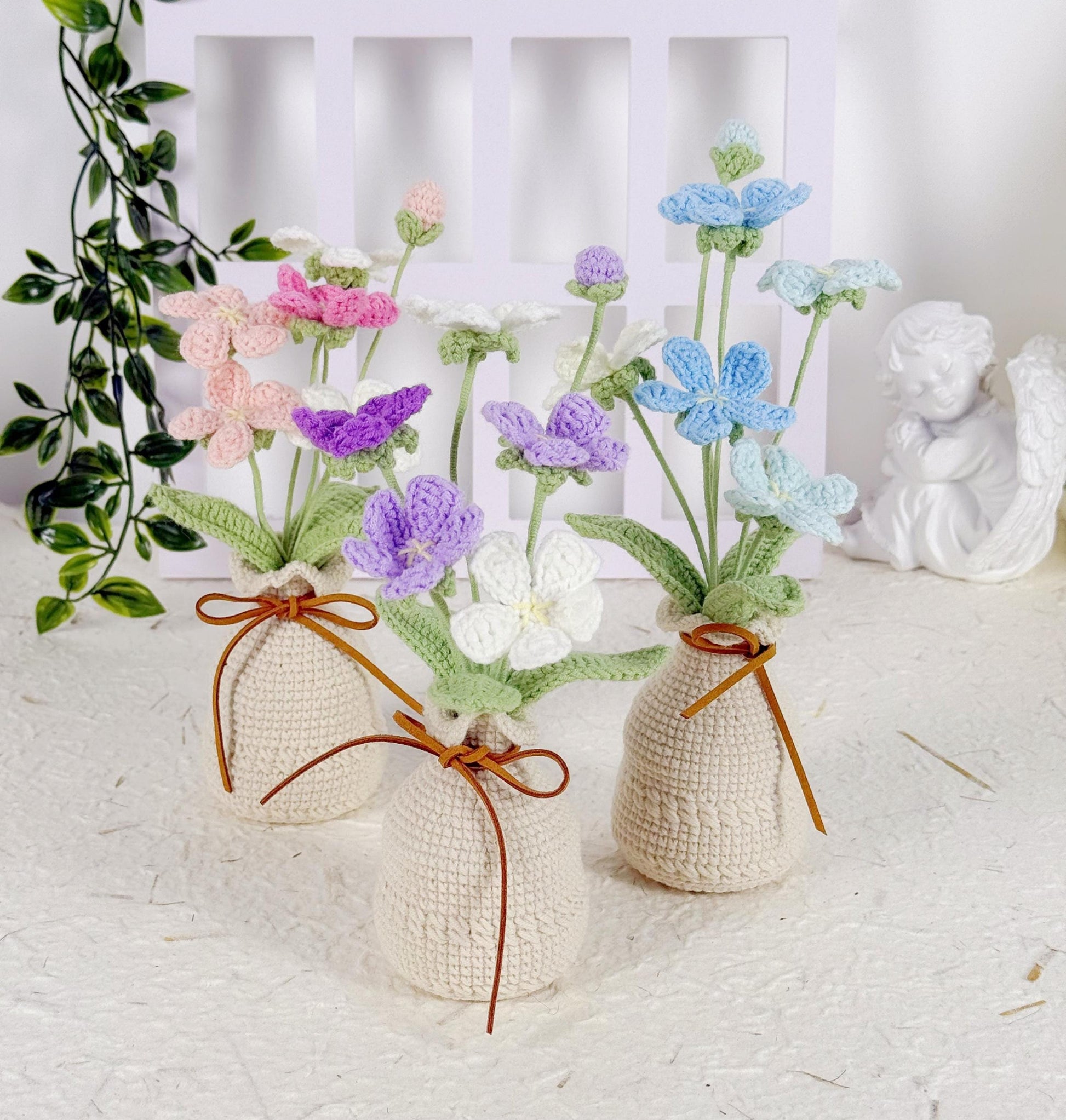 Crochet Plum Blossom, Crochet Flower in Vase, Housewarming Gift, Room Decoration, Desk Decoration, Handmade Flower, Forever Flower