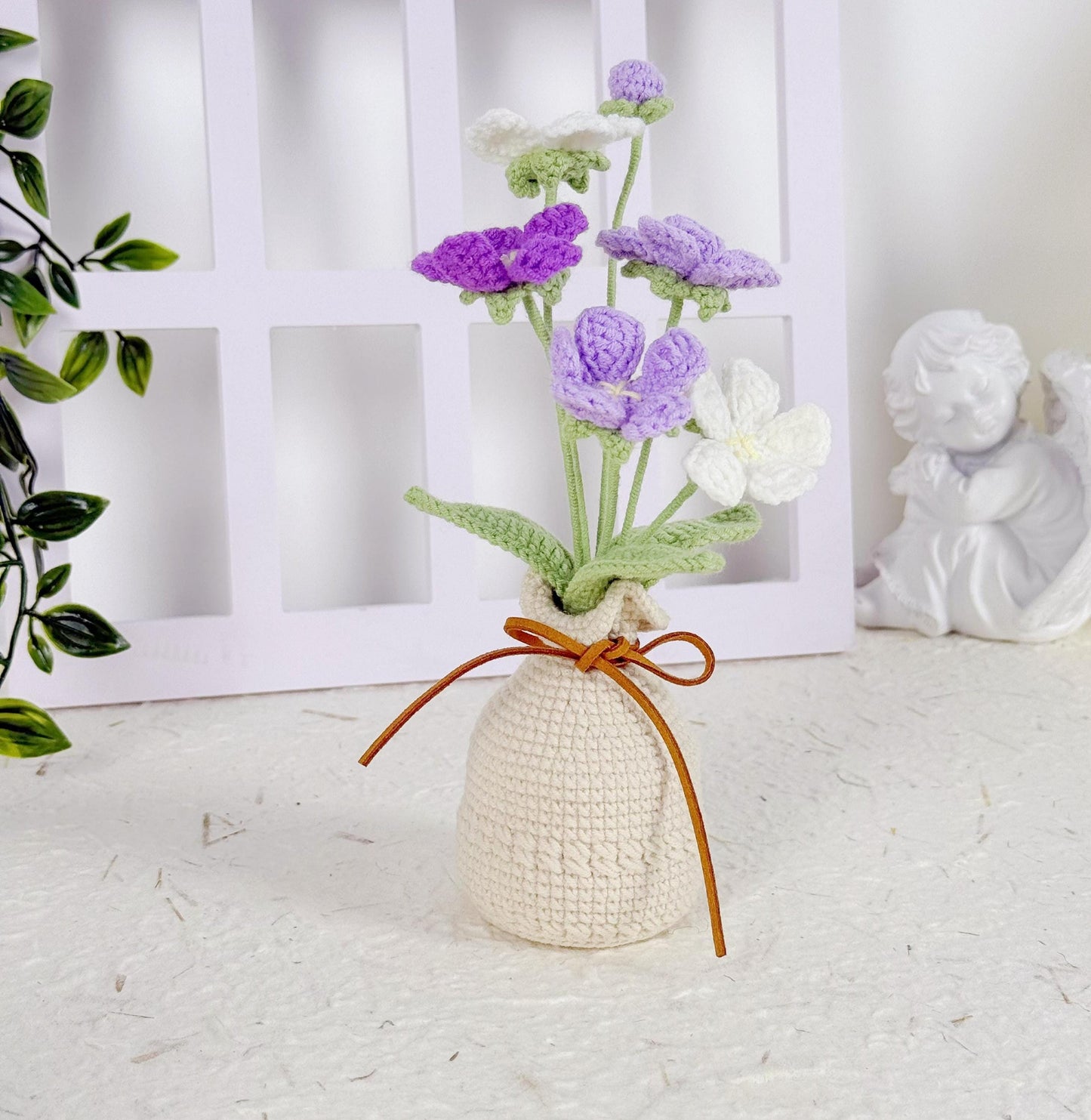 Crochet Plum Blossom, Crochet Flower in Vase, Housewarming Gift, Room Decoration, Desk Decoration, Handmade Flower, Forever Flower