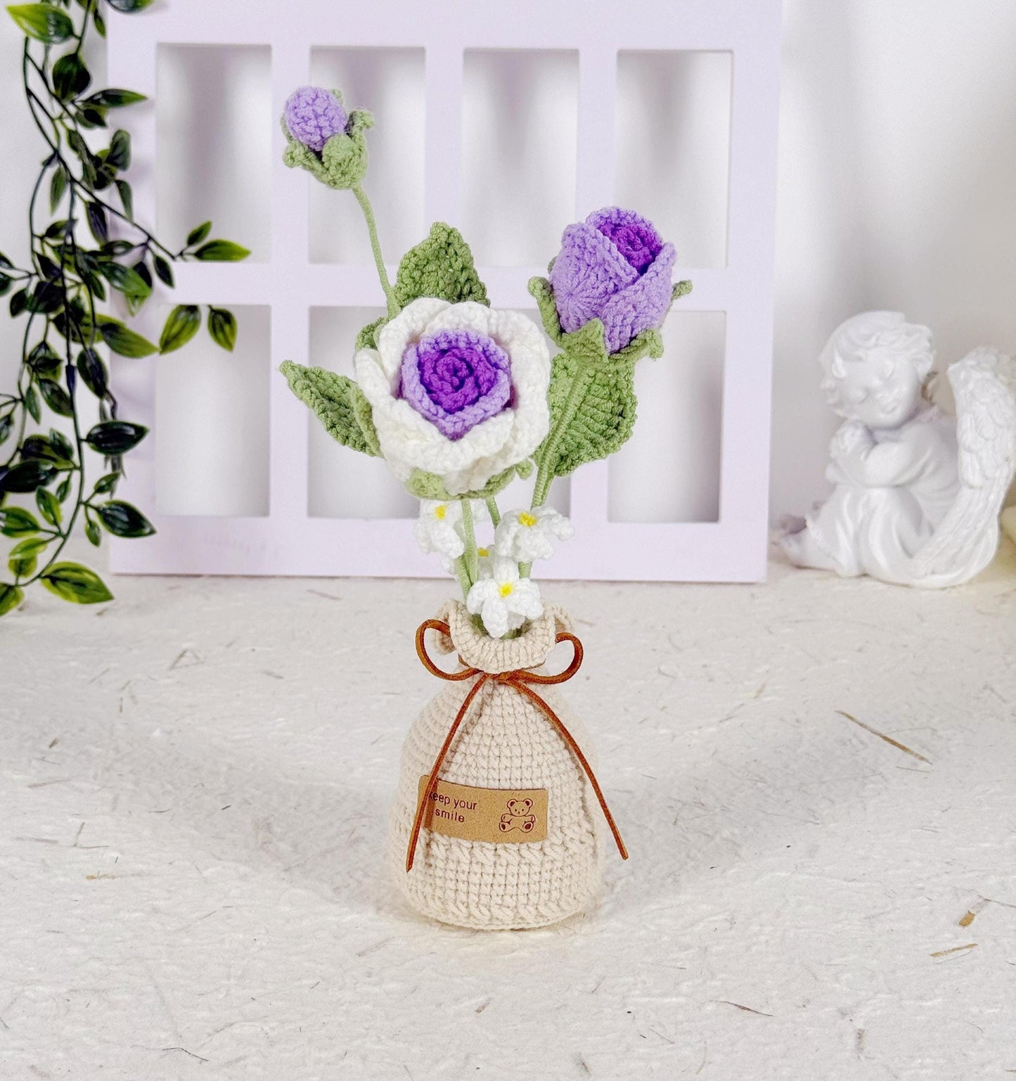 Crochet Flower in Pot, Crochet Rose Potted Plant, Desk Decoration, Room Decoration, Handmade flower, Teacher Gift, Forever Flower