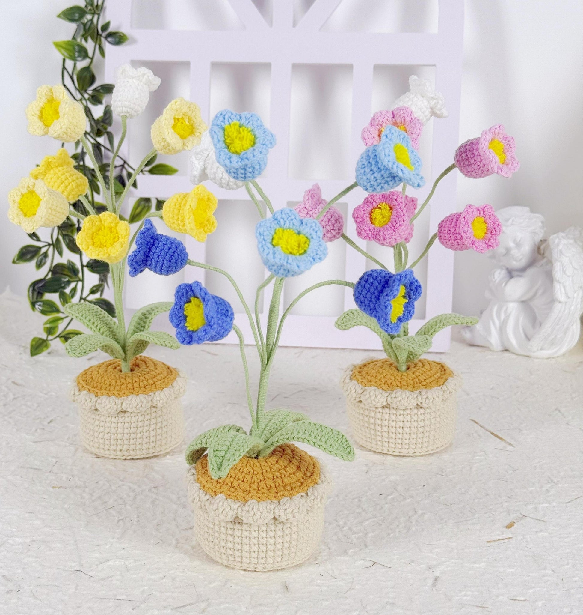 Crochet Flower in Pot, Crochet Lily of the Valley, Crochet Lily, Graduation Gift, Birthday Gift, Gift for Her with Custom Tags, Crochet Gift
