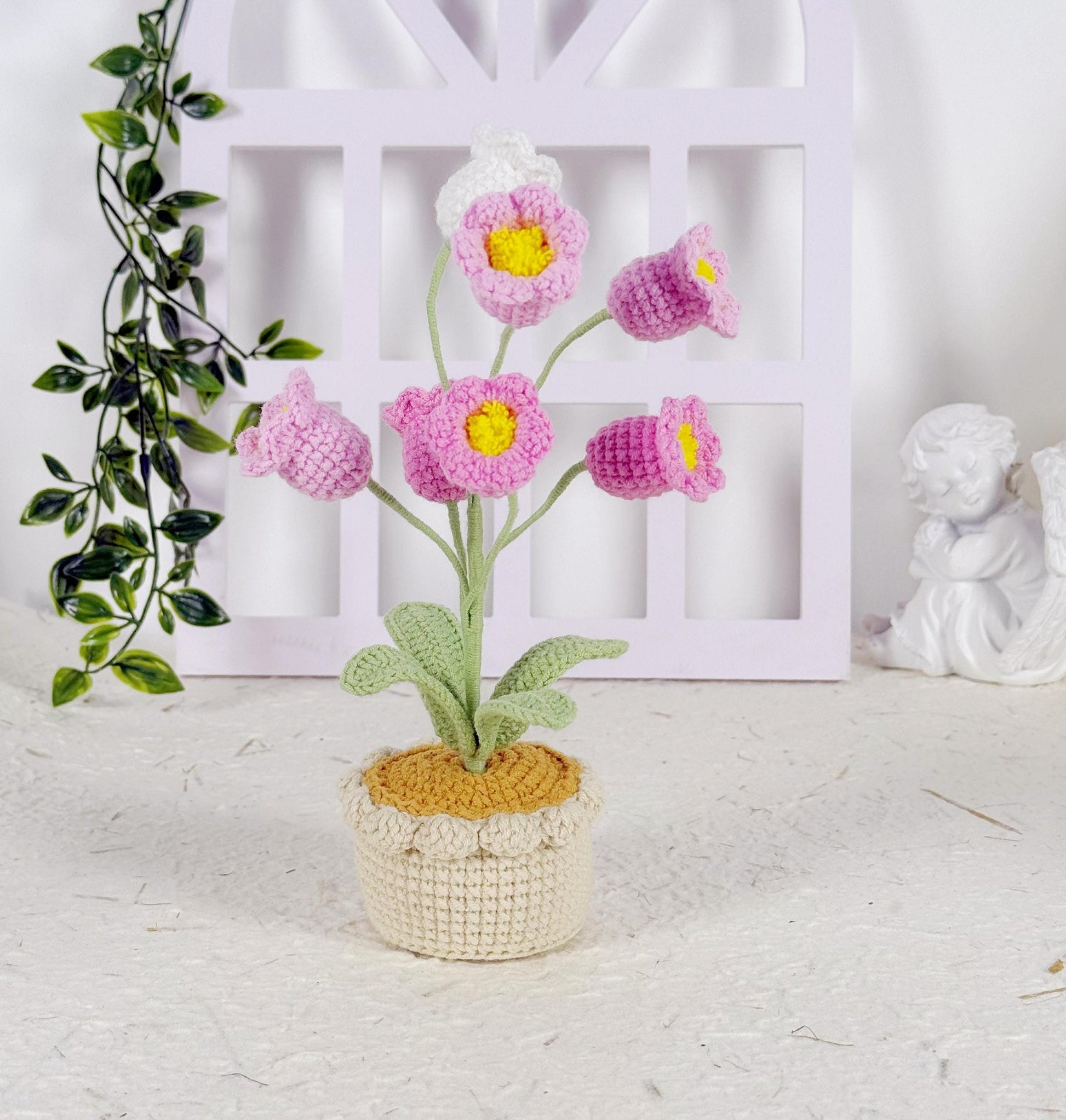 Crochet Flower in Pot, Crochet Lily of the Valley, Crochet Lily, Graduation Gift, Birthday Gift, Gift for Her with Custom Tags, Crochet Gift