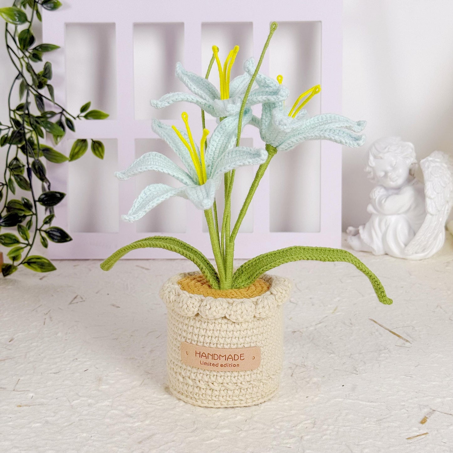 Crochet Flower in Pot, Crochet Lily of the Valley, Crochet Lily, Graduation Gift, Birthday Gift, Crochet Gift, Teacher Gift with Custom Tags